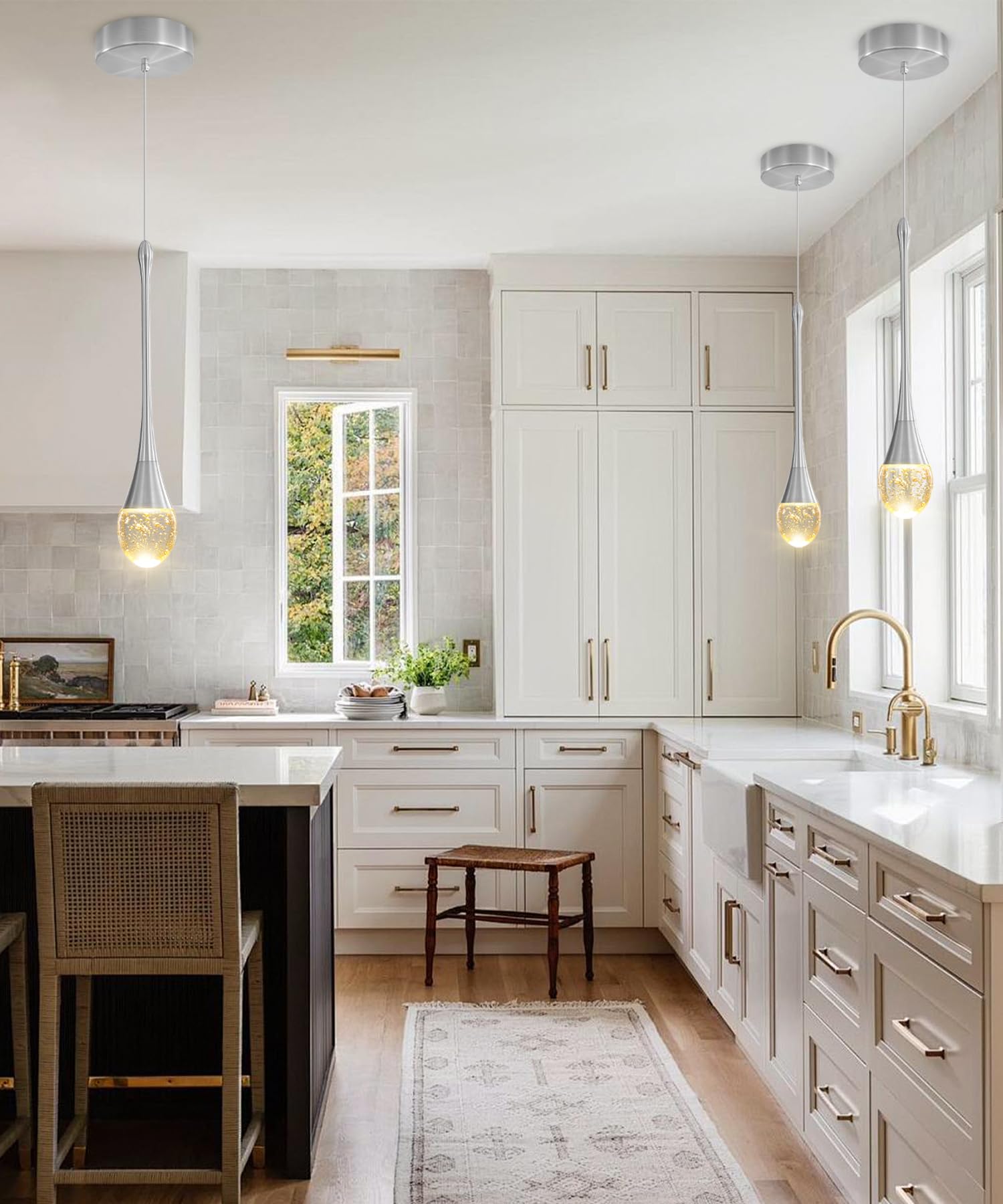 Ykolupty Single Head Silver Bubble Crystal Chandelier Beside Pendant Light Kitchen Island Dining Foyer Entrance Chandeliers Mode