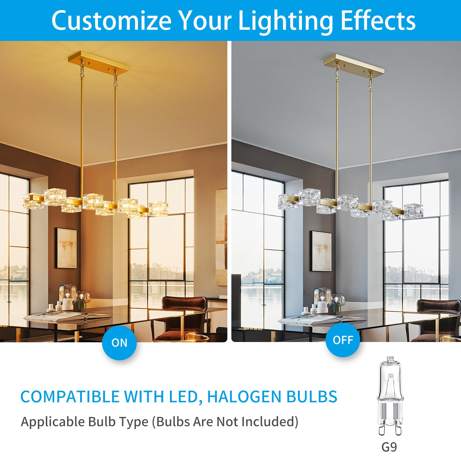 XINGQI 8-Light Gold Chandelier Sputnik - Modern Farmhouse Glass Light Fixture for Dining Room, Living Room, Kitchen Island
