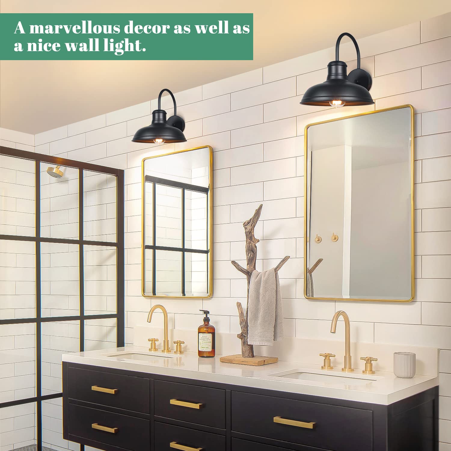 VerRon 2-Pack Matte Black Gooseneck Outdoor Wall Lights, Industrial Metal Sconces for Porch, Garage, Entryway, Model B10015P