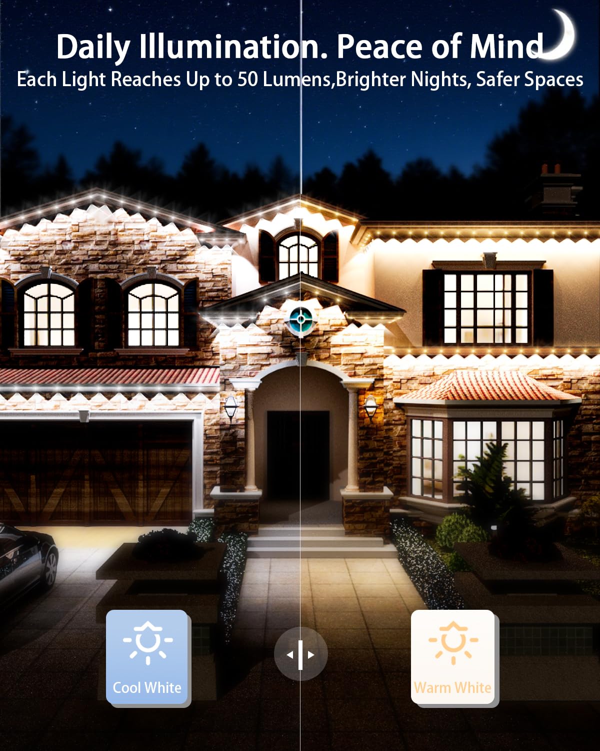 Mimirgb Permanent Outdoor Lights 50Ft Rgb Ic Outdoor Lights With 30 Led Lights For House Roof Christmas Holiday Party Daily Lighting Ip67 Waterproof Eaves Light With Multi Scene Modes For Halloween