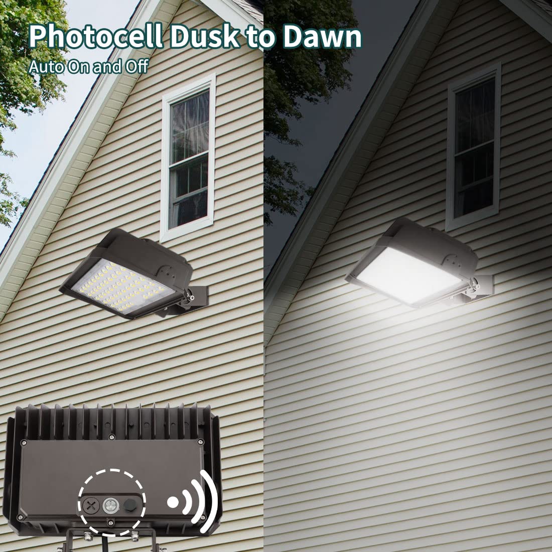 Kadision 200W LED Flood Light with Dusk-to-Dawn Photocell, 26000lm, IP65 Waterproof, Yoke Mount, Brown Finish, Model PL01-200WA-