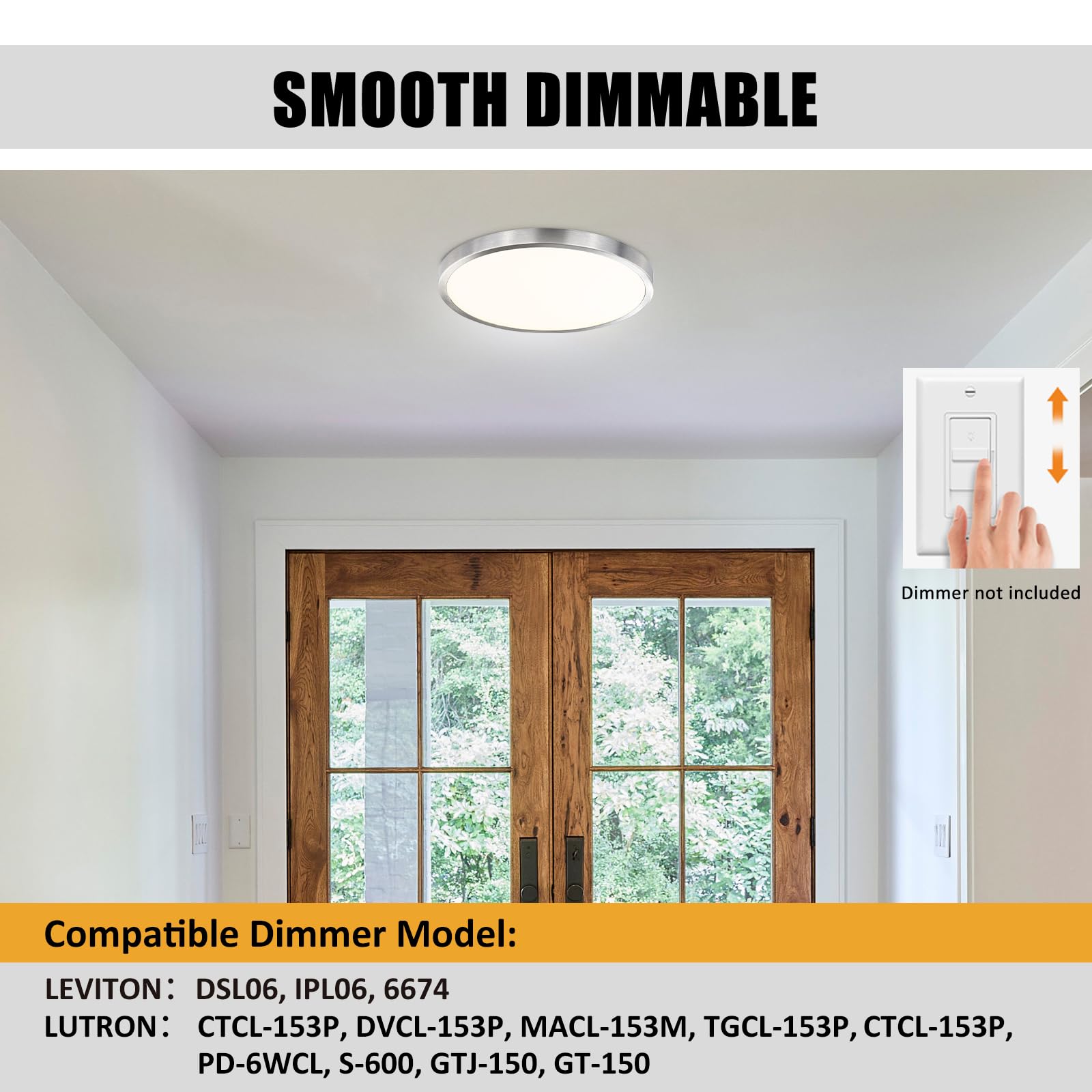 14 Inch Flush Mount Led Ceiling Light Fixture, Slim Dimmable Flush Mount Light For Kitchen, Metal And Glass Modern Ceiling Light