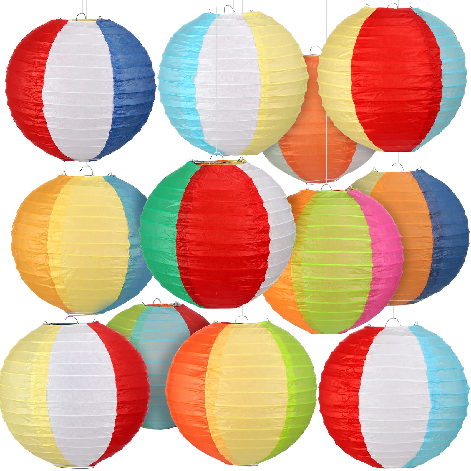 Panelee 12 Pcs Beach Ball Paper Lanterns Party Decorations 8 Inch Hanging Round Paper Lanterns Hanging Paper Party Decorations f