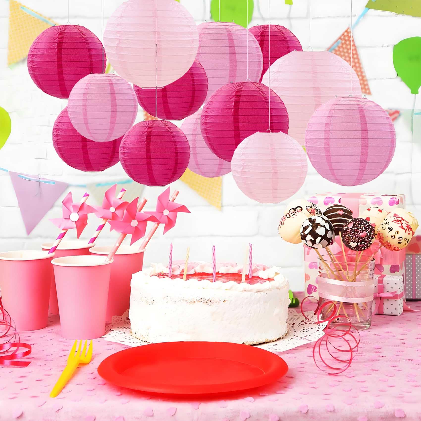 Brzikwt Pink Paper Lanterns 12Pcs Hanging Chinese Lanterns For Wedding Birthday Baby Shower Christmas Graduation Anniversary Oth