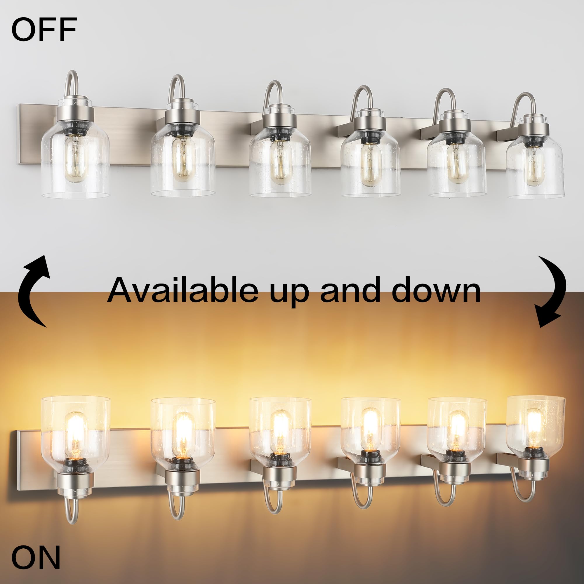 PRESDE 6-Light Bathroom Vanity Light Brushed Nickel with Bubble Glass Globes