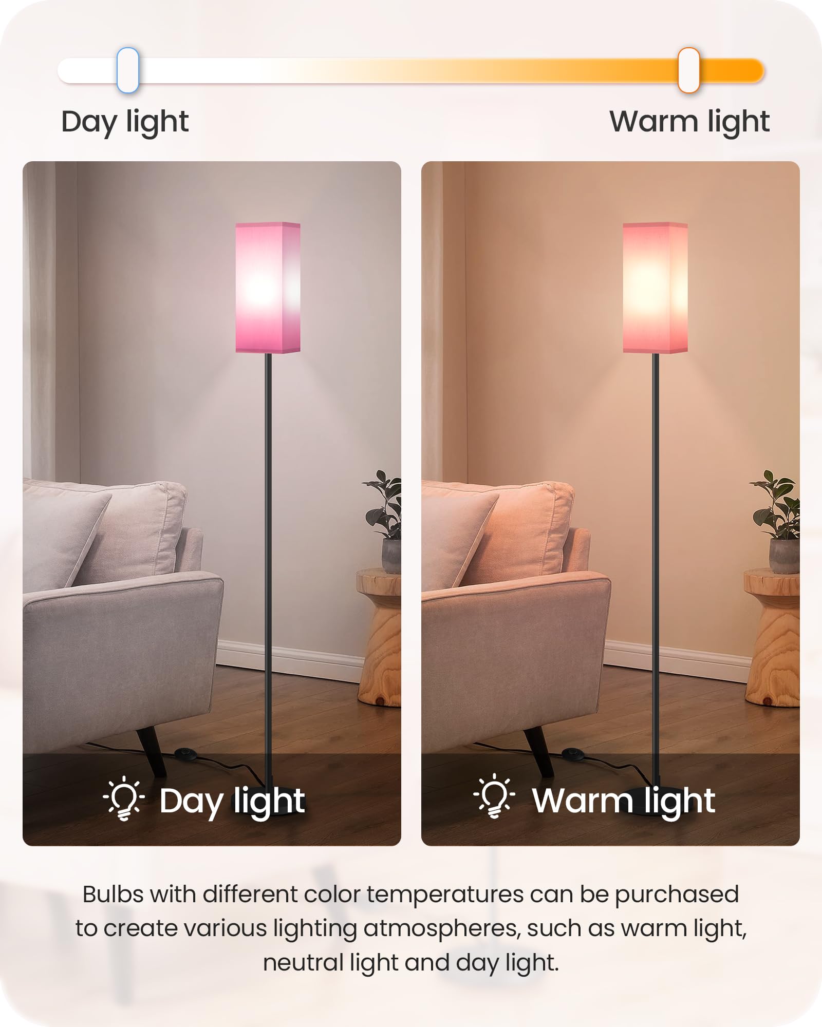 Goebleson Modern Floor Lamp With Foot Switch, Minimalist Design, Black & Pink, Fcc Listed