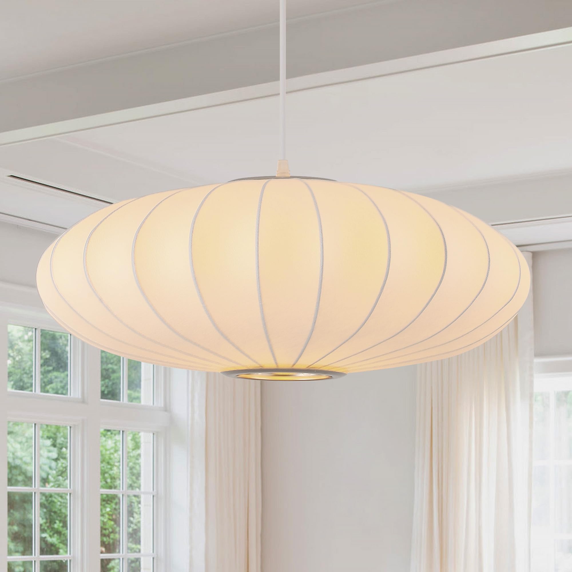 Fivemengo 20 Inch Lantern Pendant Light, Imitation Silk Lampshade, White Bubble Pendant Light, Large Hanging Lamp Simple Chandel