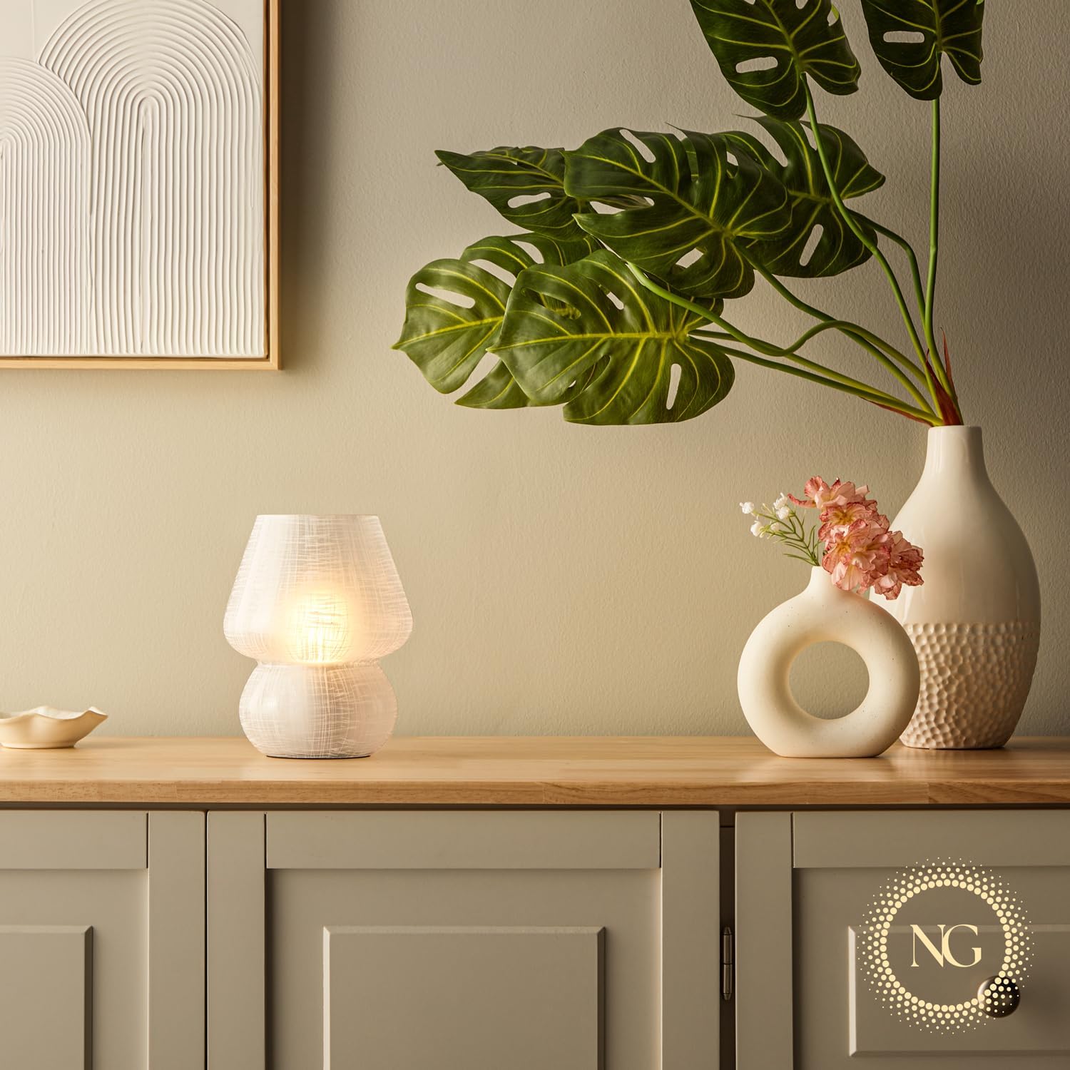 Next Glow Mushroom Lamp – Modern Dimmable LED Night Light, Small, White Lattice Glow, Model LT-0328-1, Glass Material