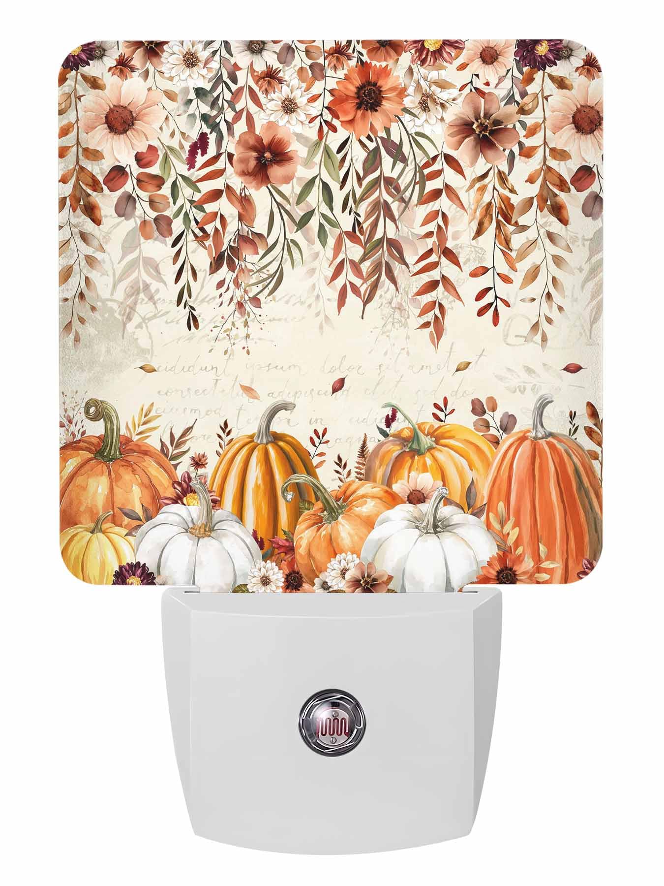 Fall Night Lights Auto Sensor Harvest Pumpkin Plug-in LED Nightlights Dusk to Dawn for Living Room, Bedroom, Bathroom, Kitchen, 