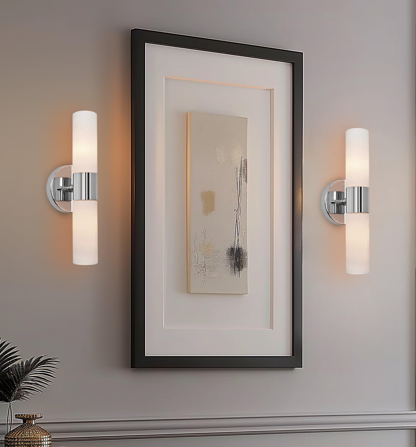 Kira Home Duo Modern Wall Sconce, Frosted Glass Shades, 14in, Chrome Finish, Model RV-W131-1747-14-CH