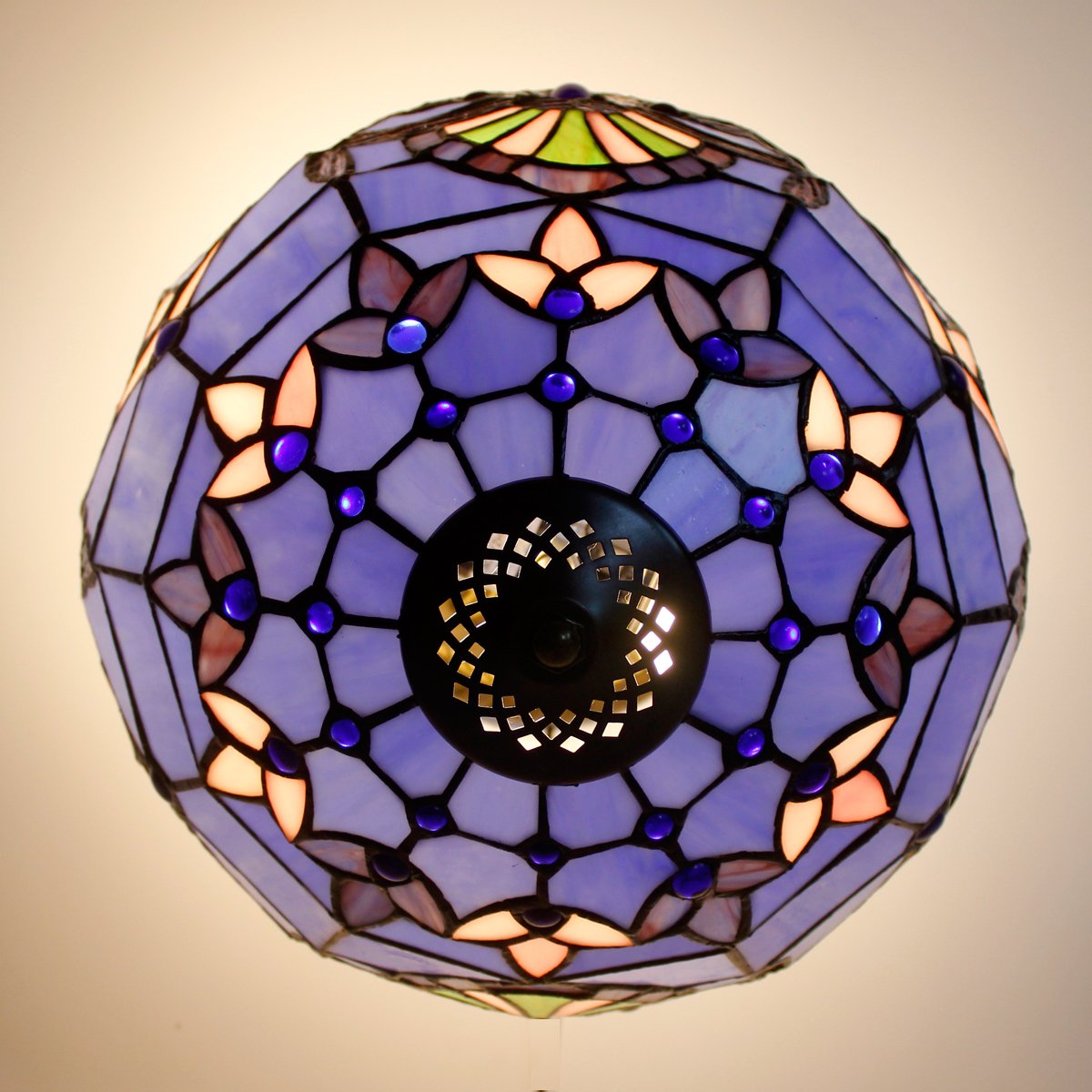 WERFACTORY Tiffany Ceiling Light Fixture, Blue Purple Baroque, Glass, 12x11 Inch, Semi Flush Mount, Model S003C Series