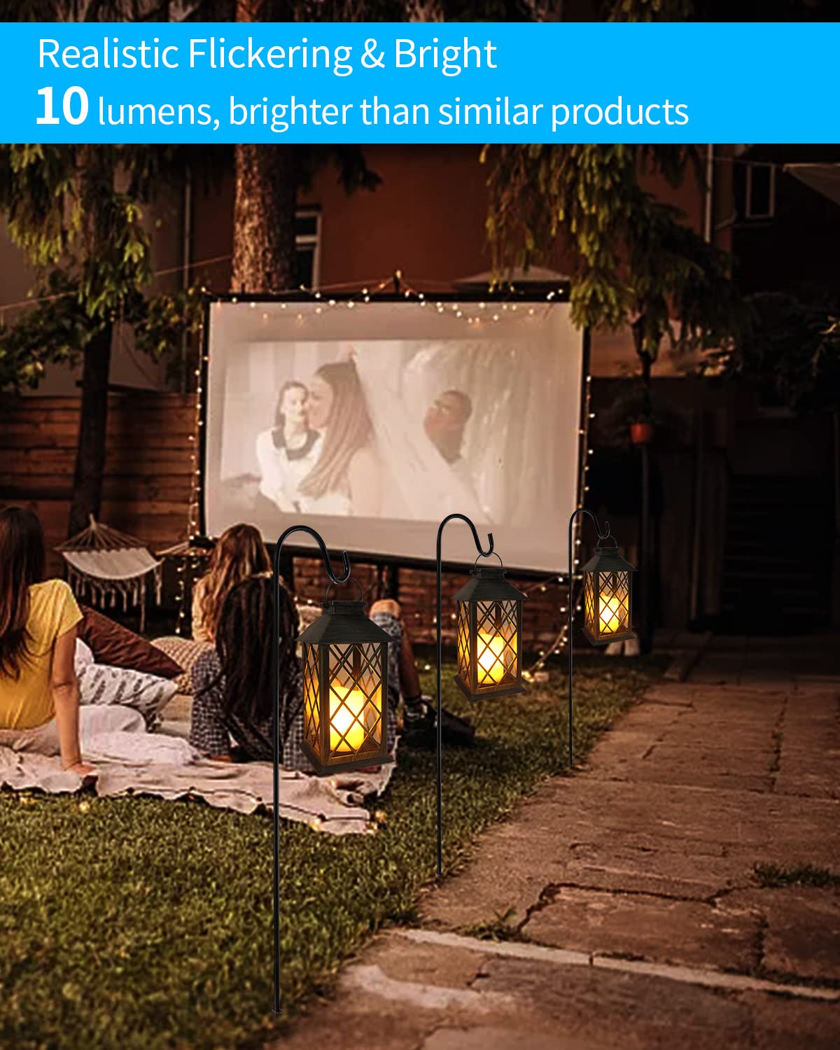 Shymery Solar Lantern 2 Pack - 14 Inch Waterproof Led Flickering Flameless Candle, Bronze