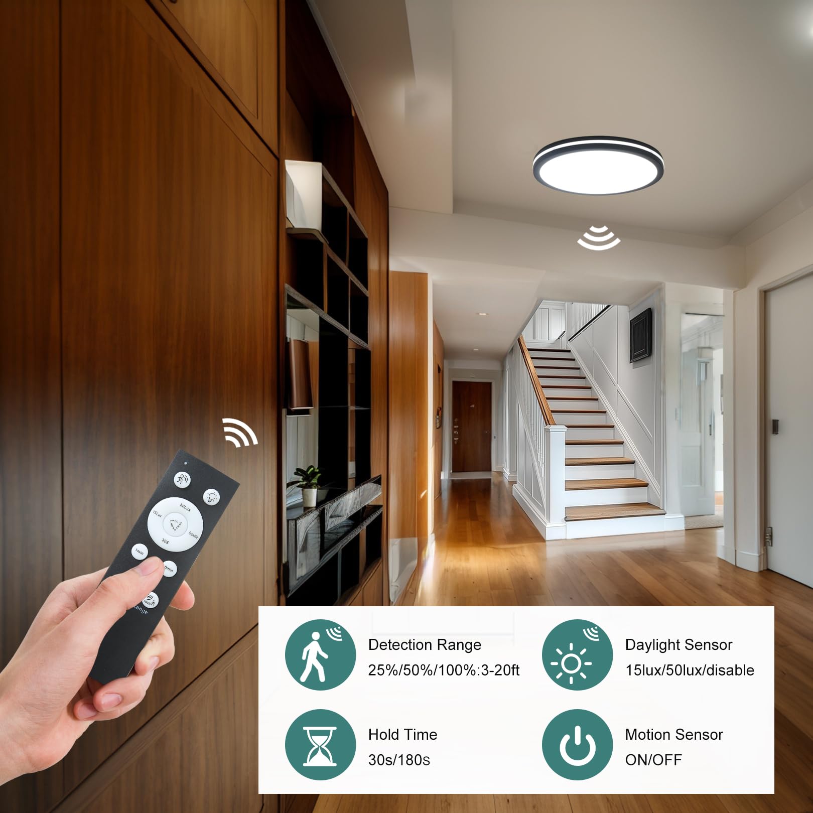 Zsyubo Motion Sensor Ceiling Light Wired,11 Inch Flush Mount Ceiling Light Fixture, Motion Sensor Light Indoor For Stair Closet