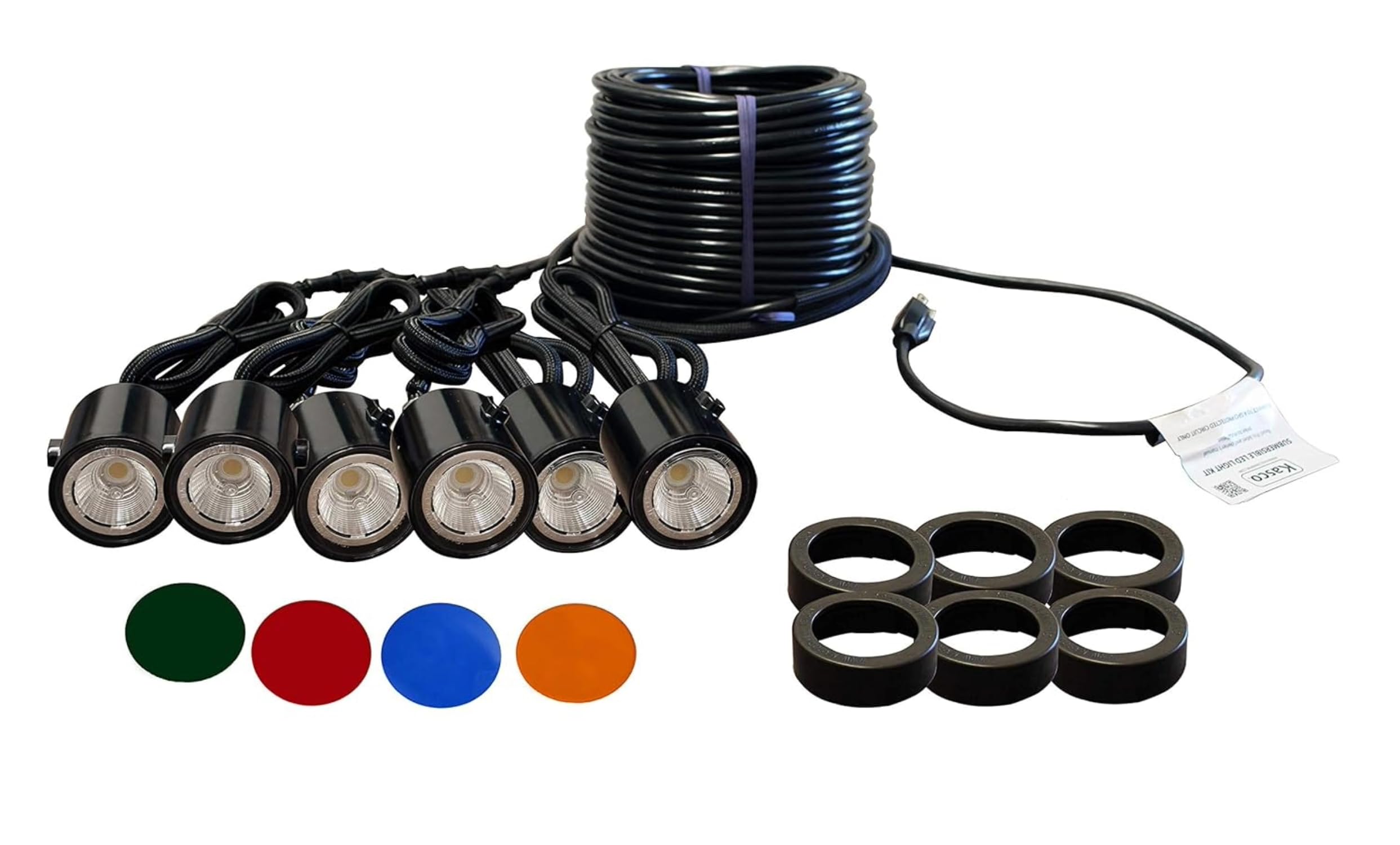 Kasco LED Composite Light, 6 Fixtures, 11Watts ea., 120V, Includes Color Lenses w/red, Blue, Green & Amber, Parent (100 Foot)