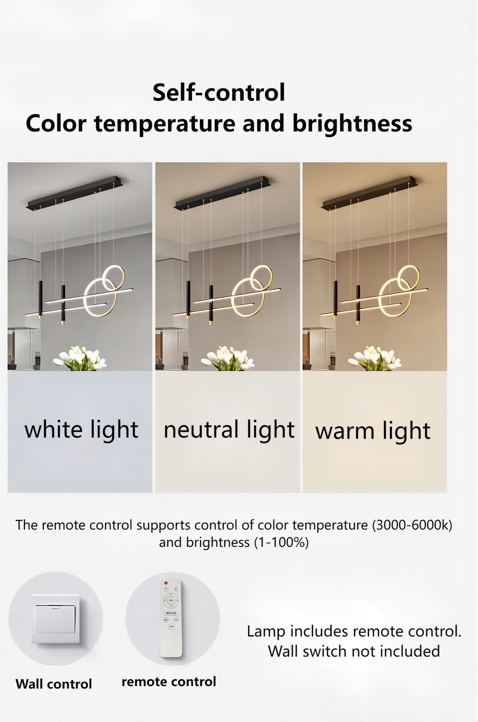 Generic LED Island Light, 6 Lights, 39.4 Inch, Remote Control, Dimmable, Black, Model 8656