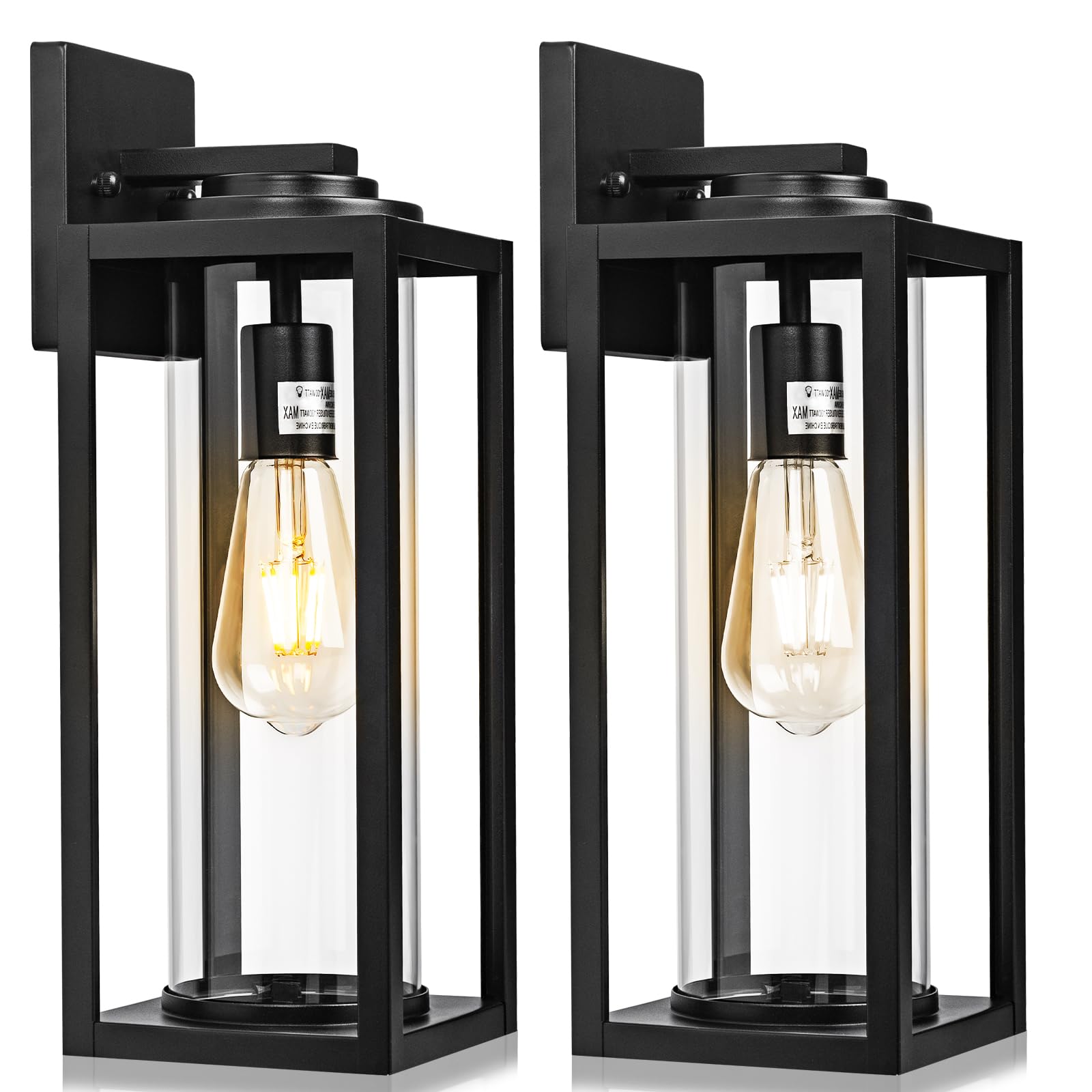 Filiyano 20Inch Large Outdoor Wall Lights - 2 Packs Modern Black Exterior Light Fixture With Clear Glass Shade  Waterproof Porch Lighting For House  Farmhouse Sconces Lantern For Front Door  Garage
