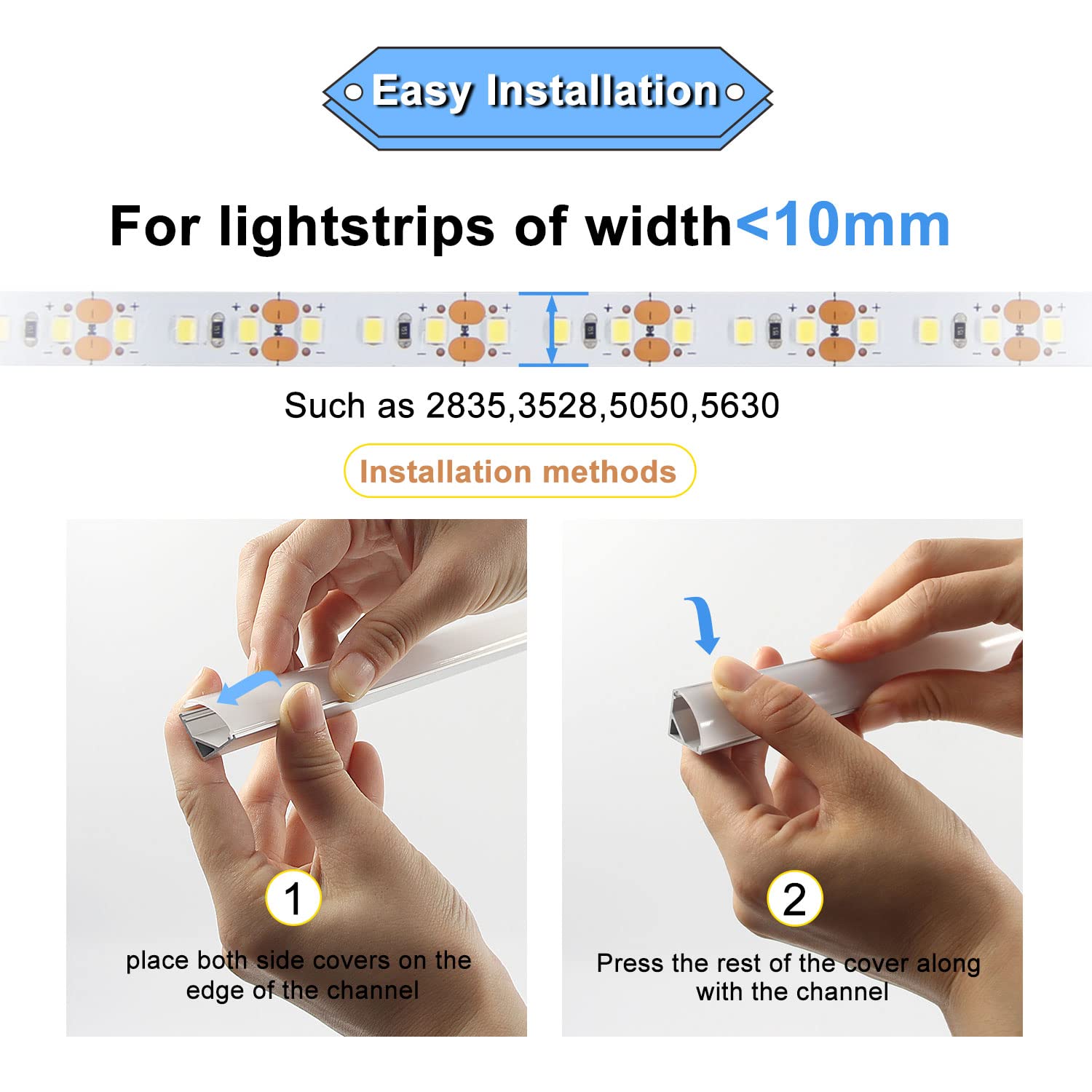 VST LED Channel System 3.3ft with Milky Cover, End Caps & Clips, Silver & Milky Finish