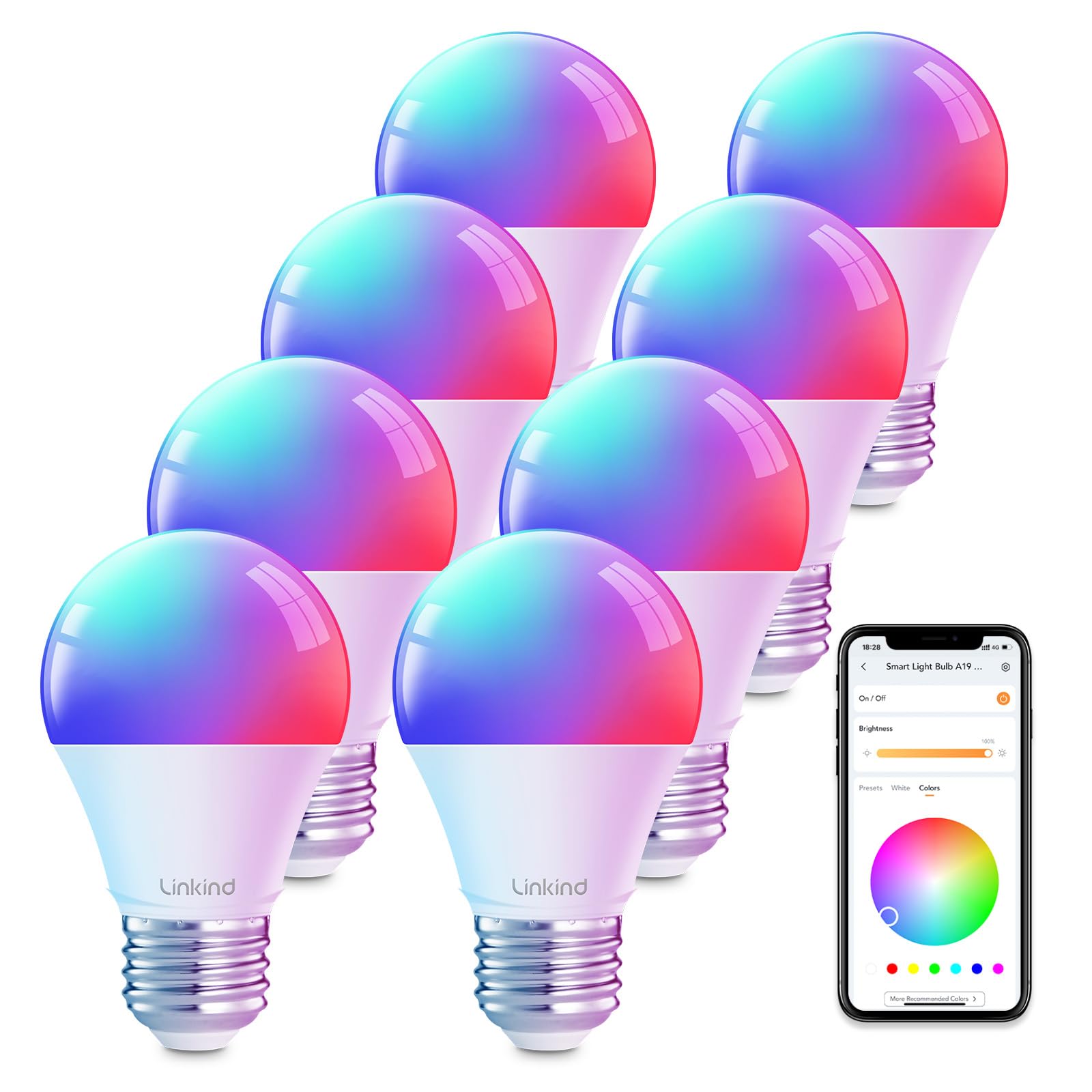 Linkind Wifi Smart Light Bulbs, Alexa Light Bulb Work With Alexa, Google Home, Rgbtw 16 Million Color Changing Light Bulbs Dimma