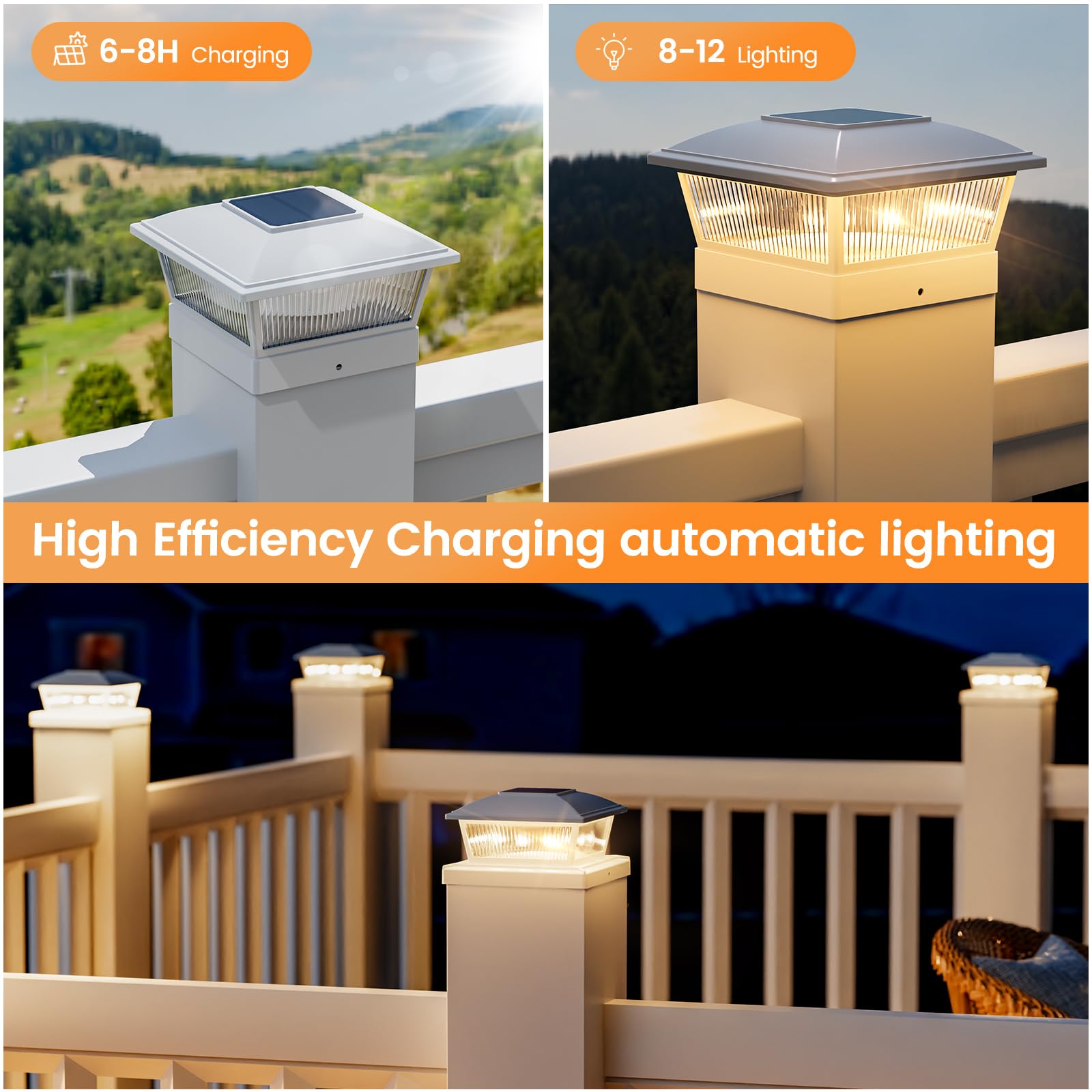 APONUO Solar Post Cap Lights 16 LEDs 2 Lighting Modes for 4x4 5x5 6x6 Posts, Waterproof, White, 12 Pack