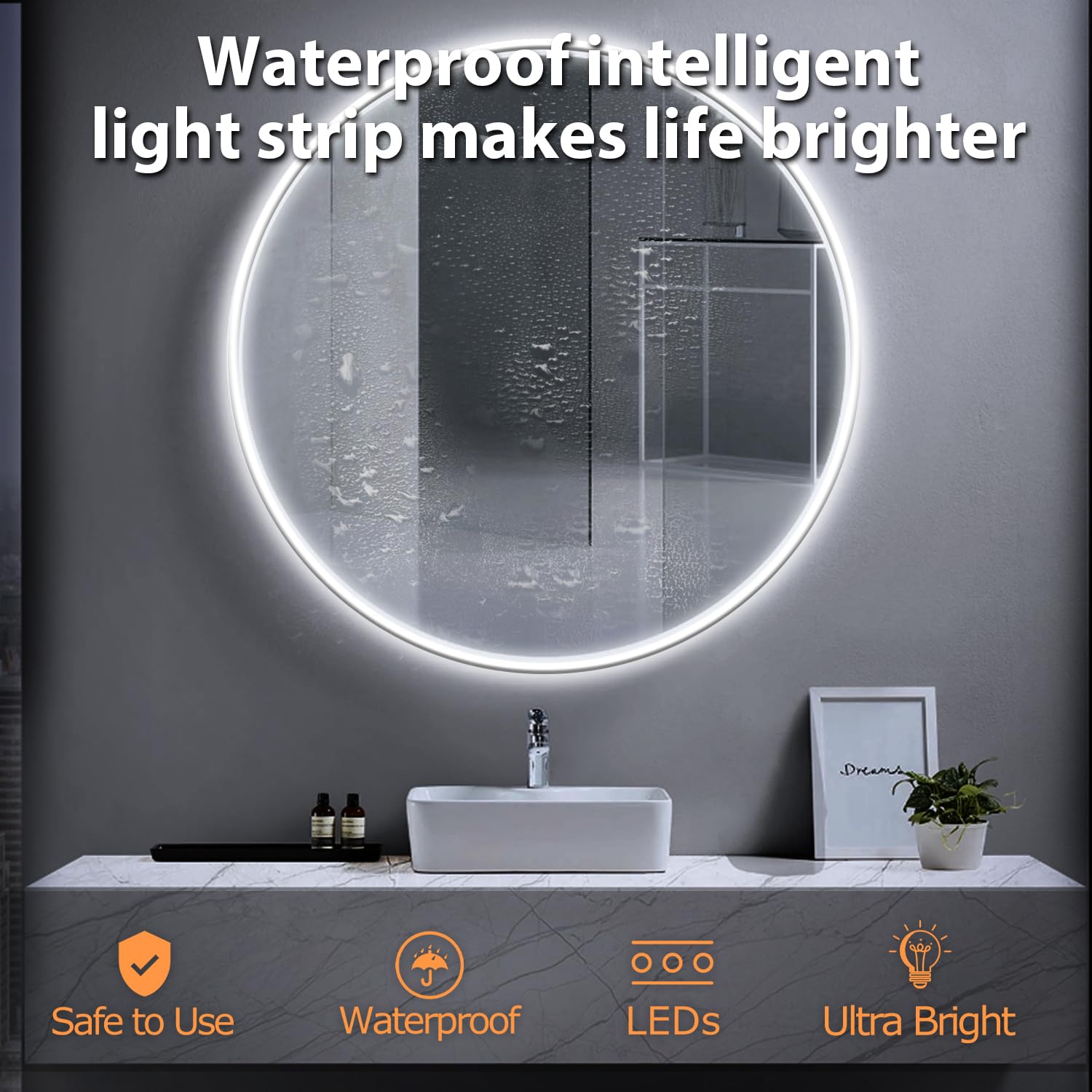 ollrieu Hollywood Style Vanity Mirror Lights, Dimmable Touch Control, 16.4FT LED Strip, Bright White, Model 00011