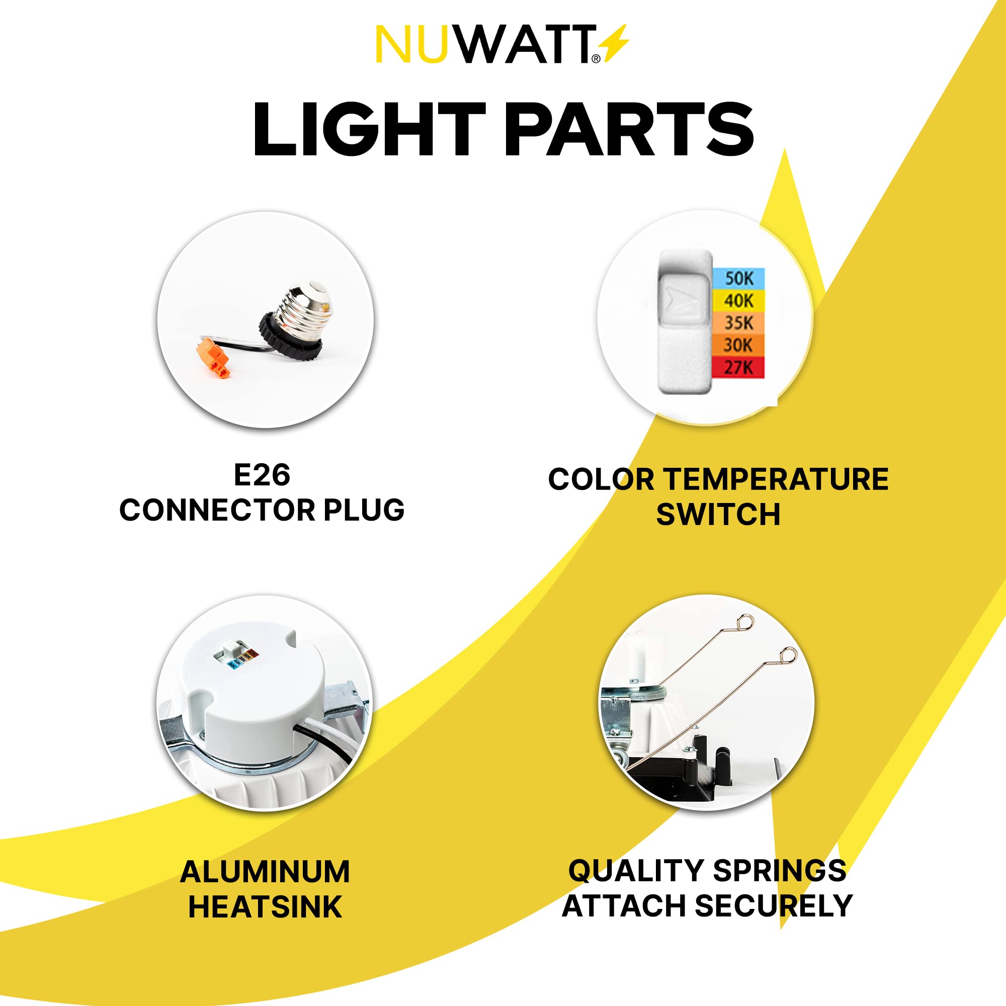 Nuwatt 12 Pack, Black 6 Inch Square Retrofit Recessed Lighting, Cct 2700K/3000K/3500K/4000K/5000K Selectable, 1100 Lumen 14W, Dimmable, 6In Black Square Led Can Lights, 6" Square Light, Etl, Wet Rated