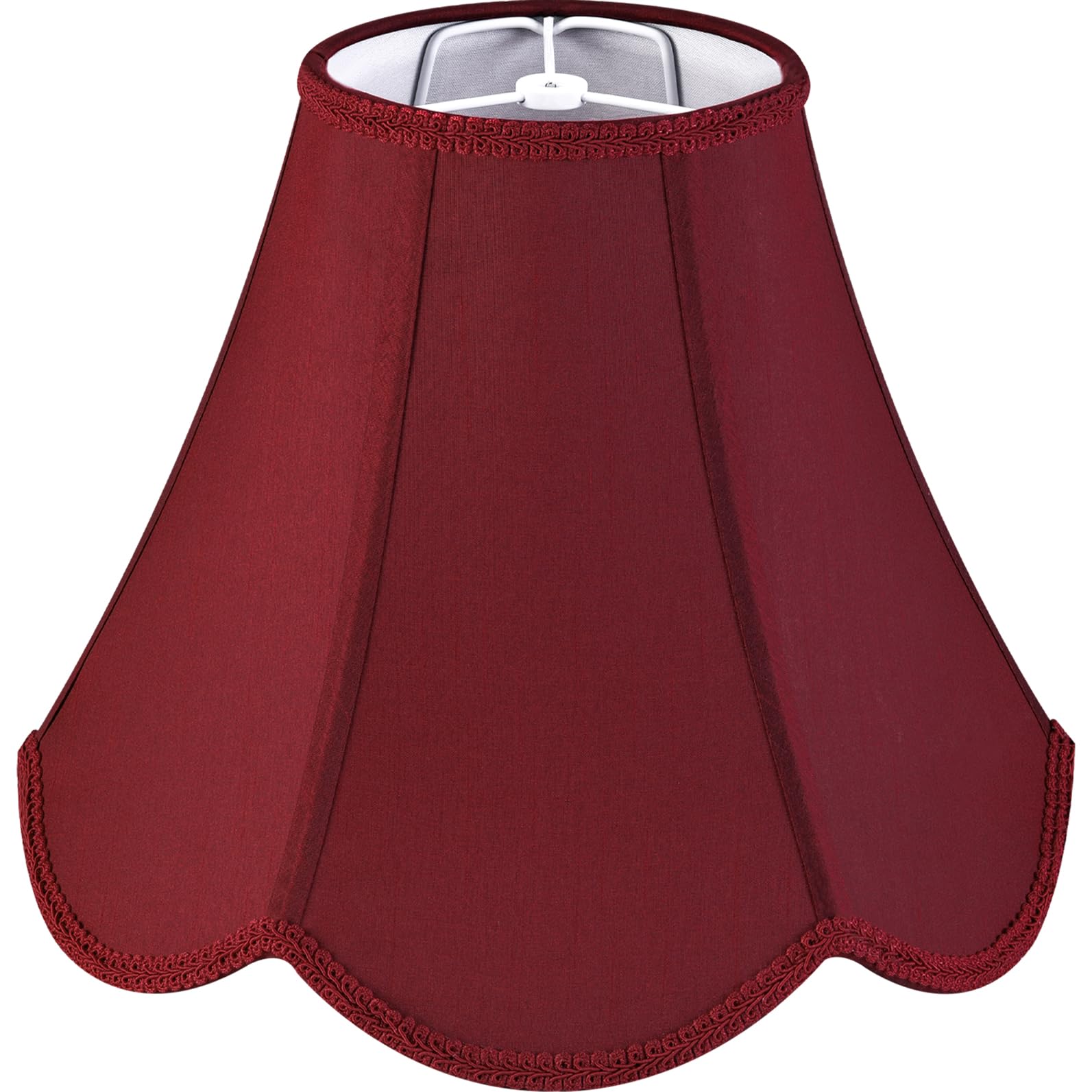 GO&SO Burgundy Scalloped Lamp Shade Bell Lamp Shades Petal Edge Braid,6''Top x 13''Bottom x 10.6''High (Spider) Table Lamp Shade