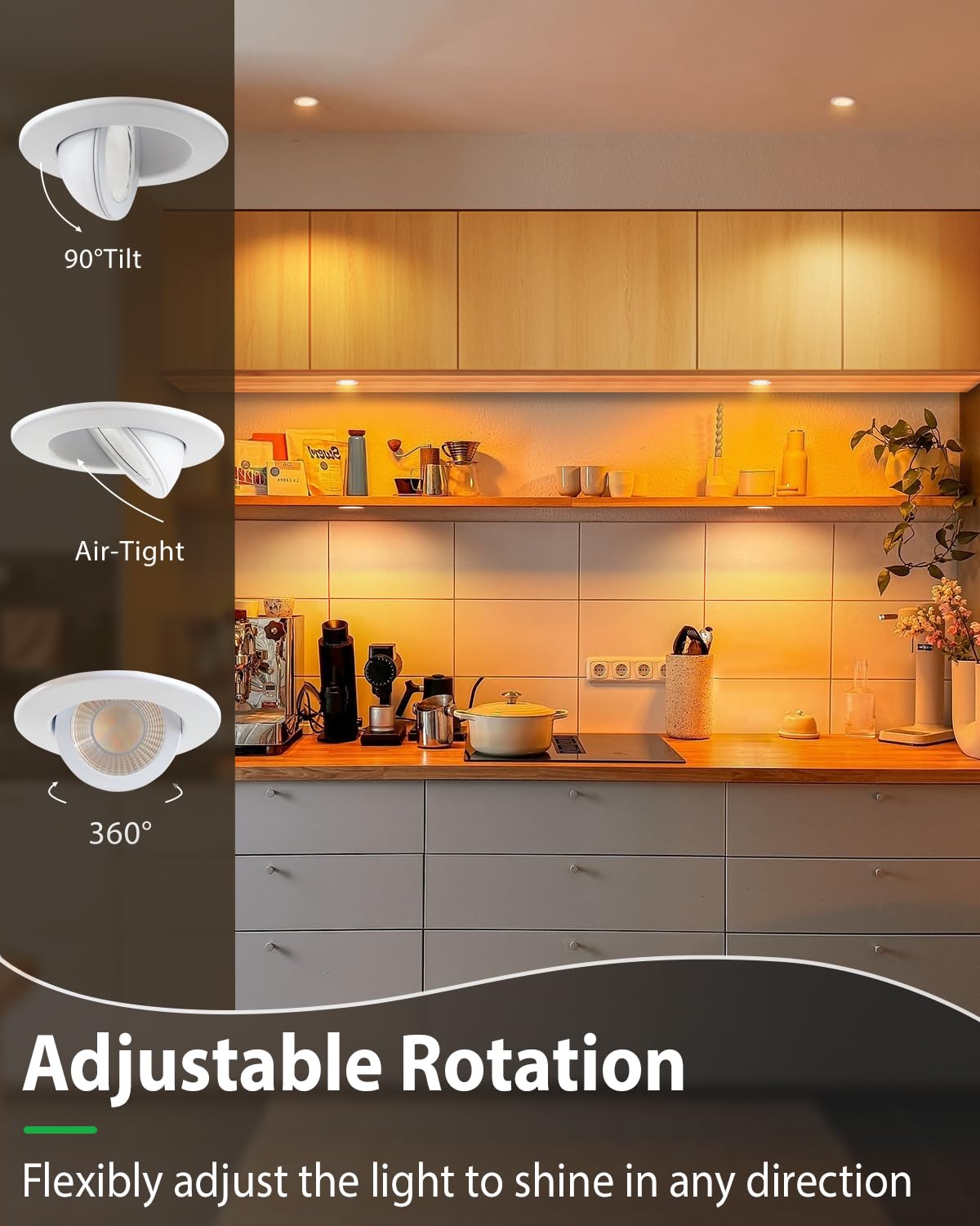 Zouzai 2 Inch Adjustable Mini Led Gimbal Light  5Cct Selectable  360 Rotation & 90 Tilt For Precise Lighting  Accent Or Ambient Illumination In Kitchen  Living Room  Cabinet (White  1 Pack)