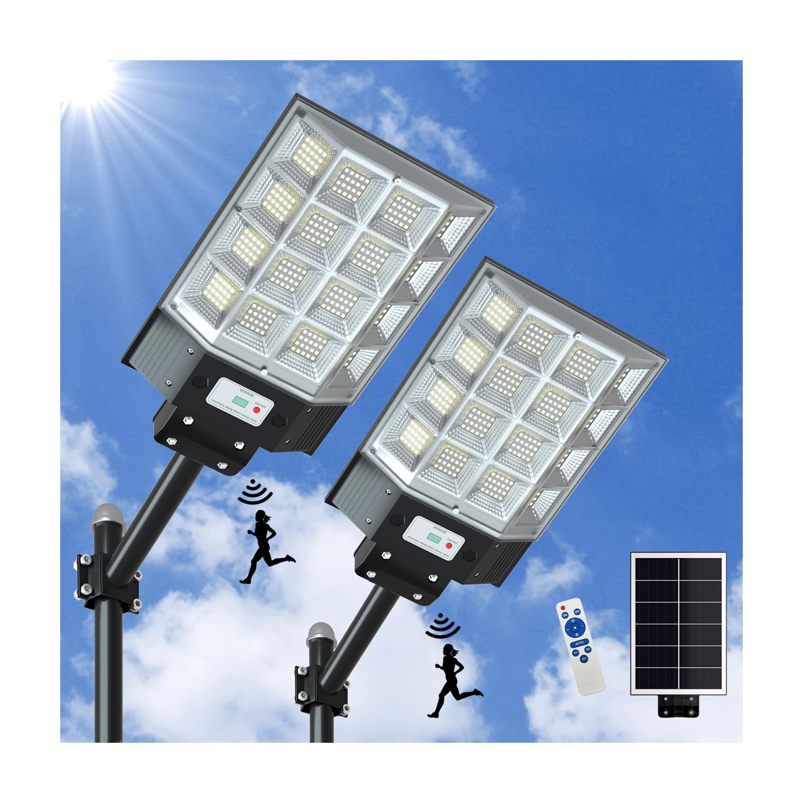 Waitscher Solar Flood Light 3000W With Motion Sensor, 350000Lm, Waterproof - 2 Pack