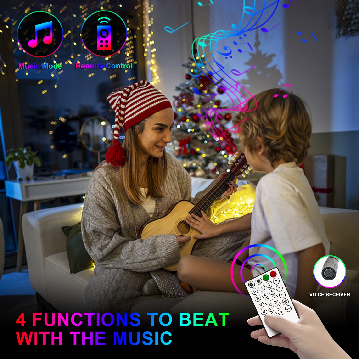 Jmexsuss 91.5Ft 250 Led Color Changing Christmas String Lights, 11 Modes Warm & Multicolor Christmas Tree Lights With Music Rhythm Function, Remote Christmas Lights Outdoor Waterproof For Xmas Decor