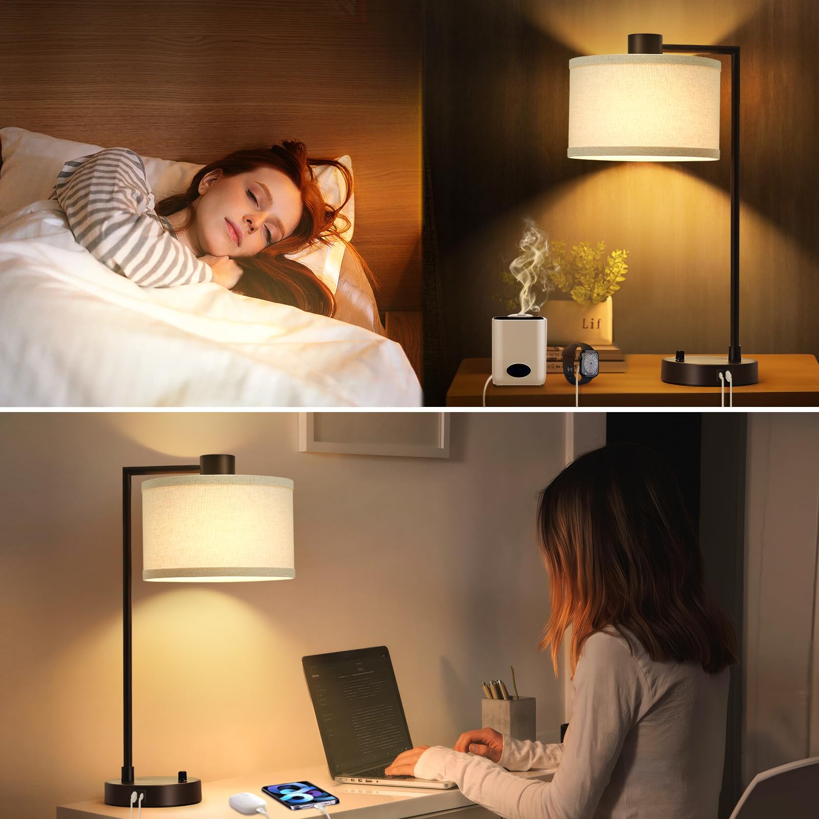 Luvkczc Table Lamp Set of 2 - Fully Dimmable with USB Ports, 11.2"D x 10"W x 23"H, Red Brown, Model 106,