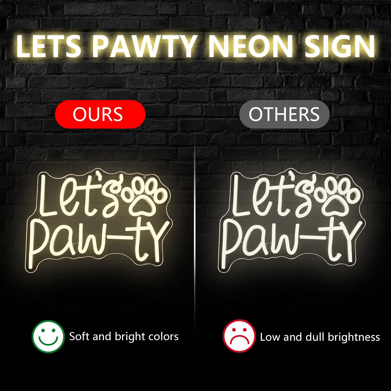 Jeanchrl Neon Sign LED Cat Dog Party Light, Warm White, 12.72inx9.06in, Acrylic Wall Decor for Birthday Party