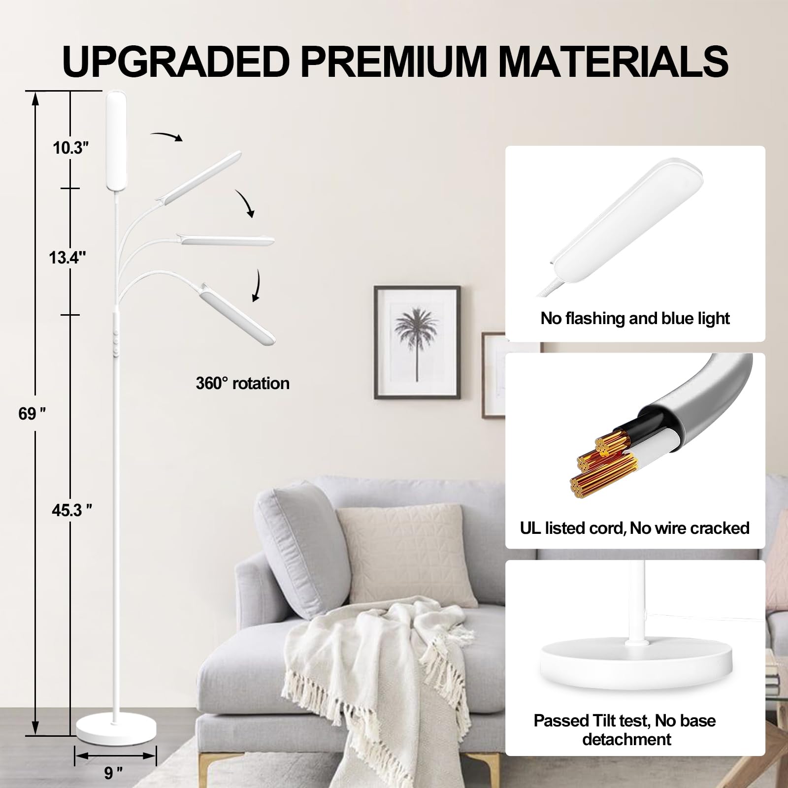 Marctronic White Floor Lamp, 18W 1800Lm Bright Led Floor Lamp For Living Room Bedroom, Dimmable Timing Eye Caring Reading Standi