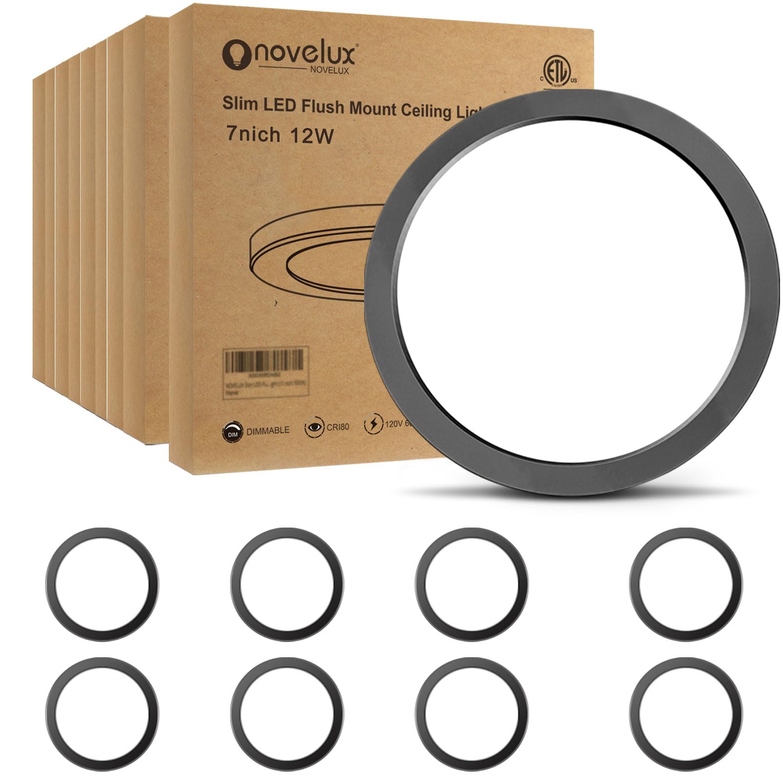 NOVELUX 7 inch Flush Mount LED Ceiling Light Ultra Slim 0.63'' Thick Round Flat Ceiling Lamps Dimmable 5000K Daylight LED Ceilin