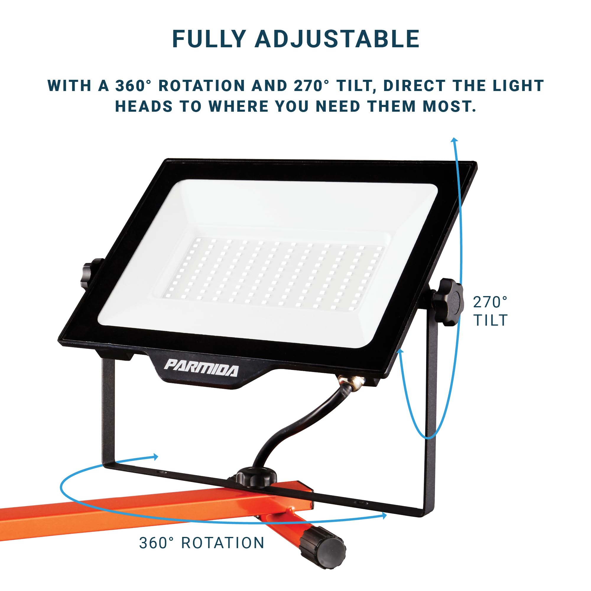 Parmida Led Dual-Head Work Light, 6Ft Adjustable Tripod Stand, 20,000 Lumen, 200W, Ul Approved Power Cord, Durable Aluminum Body