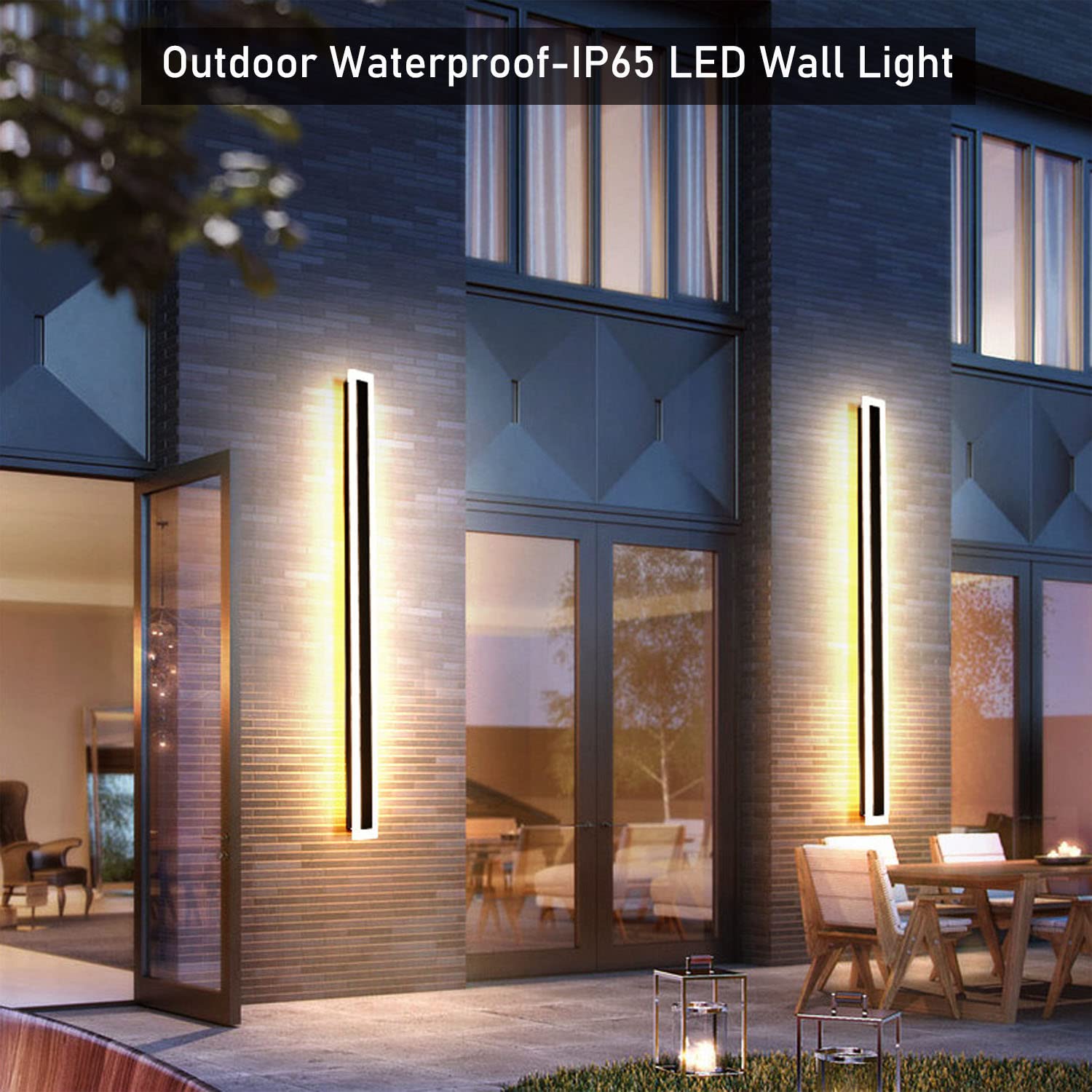 2Pack-79Inch Long Outdoor Modern Led Wall Light,65W Waterproof Ip65 Warm White 110V Led Wall Mount Lighting Fixture Rectangular Black Wall Lights Elegant Frosted White Acrylic Anti Rust