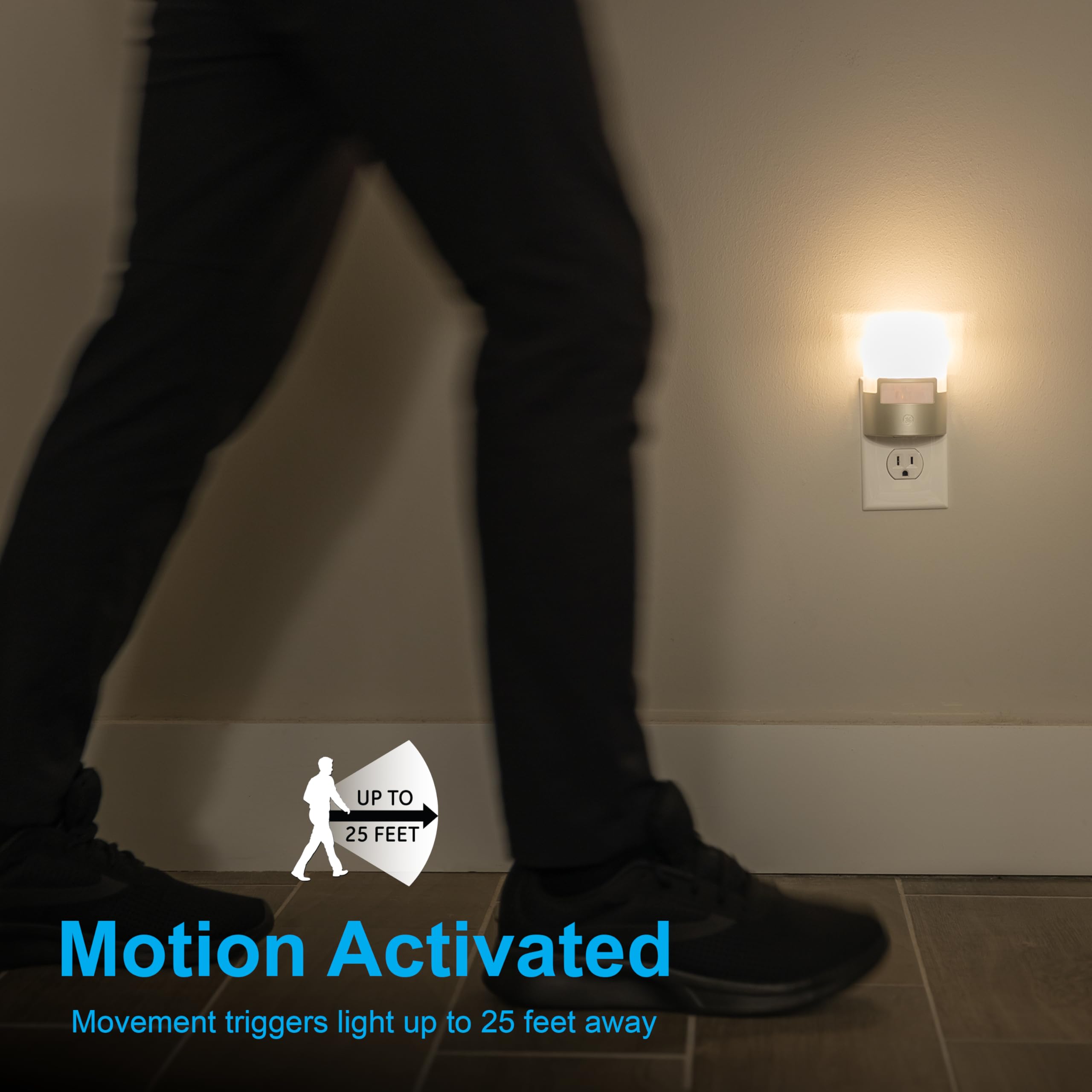 GE LED Motion Sensor Night Light, 40 Lumens, Soft White, UL-Certified, 2 Pack, Silver, Energy Efficient for Bedroom, Bathroom, Kitchen