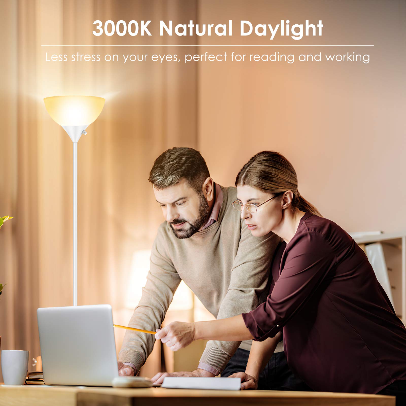 BoostArea Floor Lamp, 9W LED, Metal, Small, White, Model HD002WGB, Energy Saving, 50,000hrs Lifespan, Eye-Caring, 3000