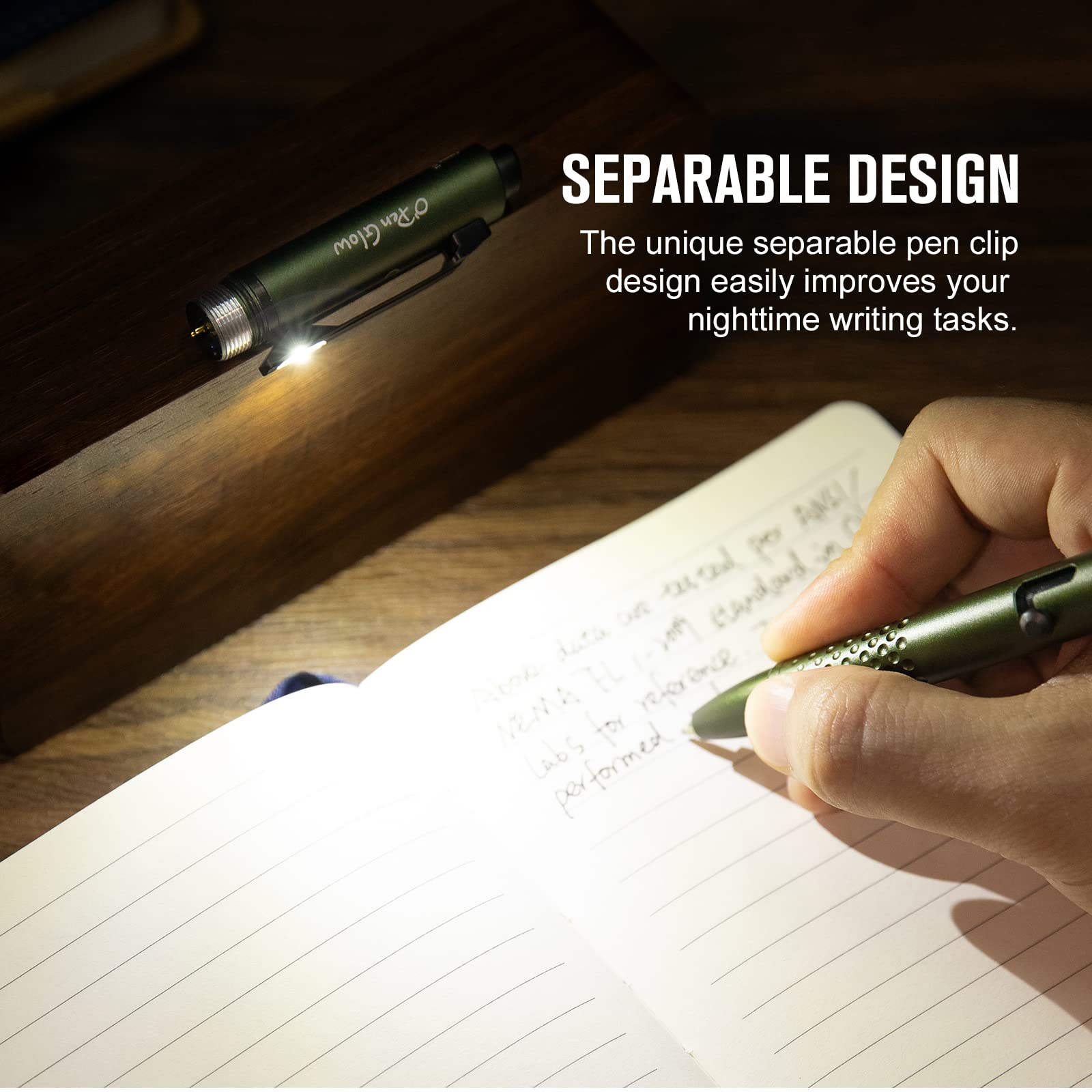 OLIGHT O'Pen Glow EDC Pen Light - 120 Lumens Green Beam Rechargeable Flashlight - OD Green