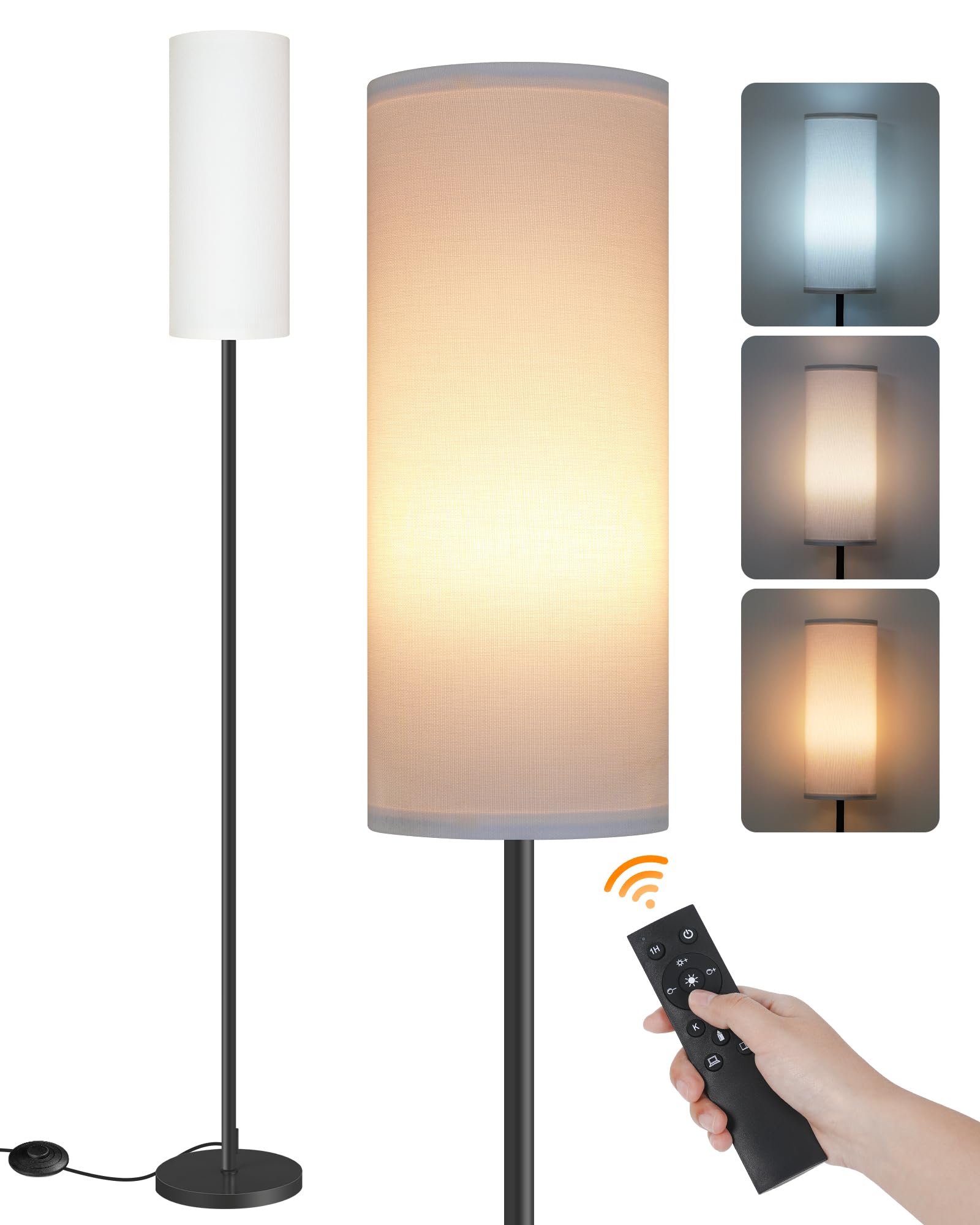 Goebleson Dimmable Floor Lamp For Living Room, Corner Floor Lamp With Remote, 66'' Standing Tall Lamp, Linen Lampshade, 10W 800L