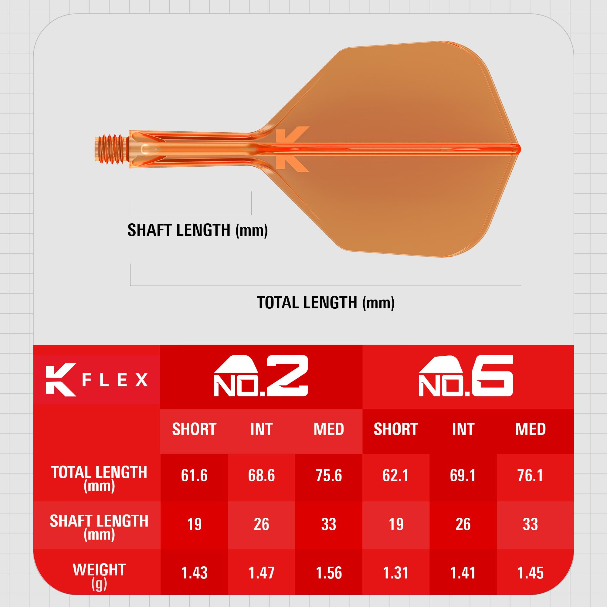 Target Darts K Flex Integrated Dart Flights & Shafts No.6 Orange - Medium (33mm) - Pack of 3 Professional Dart Accessories