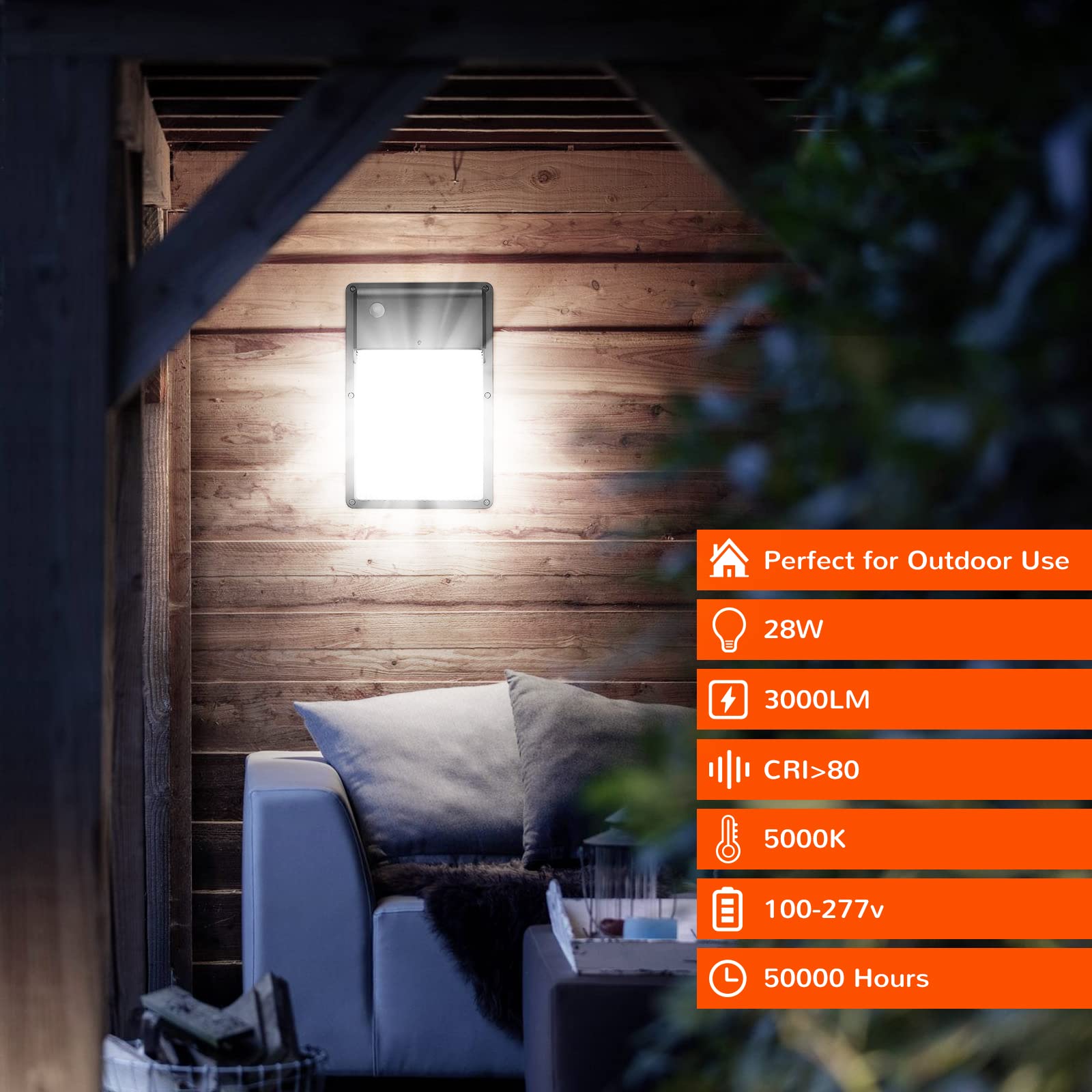JJC LED Wall Pack Light 28W 3000LM 5000K Daylight Dusk to Dawn Outdoor Security Light Model WP28WPCTMGG-50K