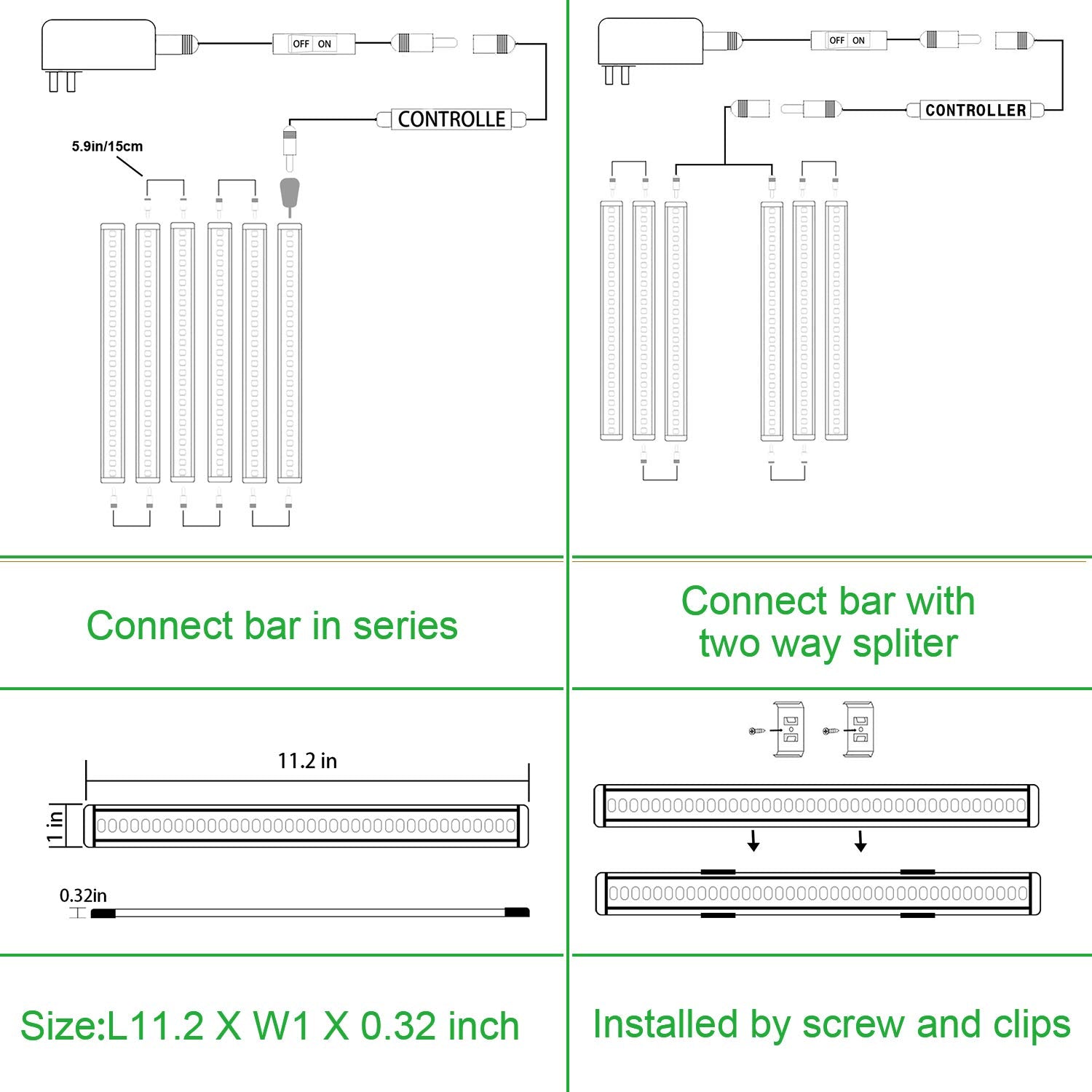 AIBOO LED Under Counter Light Kit, 6-Bar Dimmable Lighting, 2700K Warm White, Aluminium/PC, Model AMUS-BQHBCA006