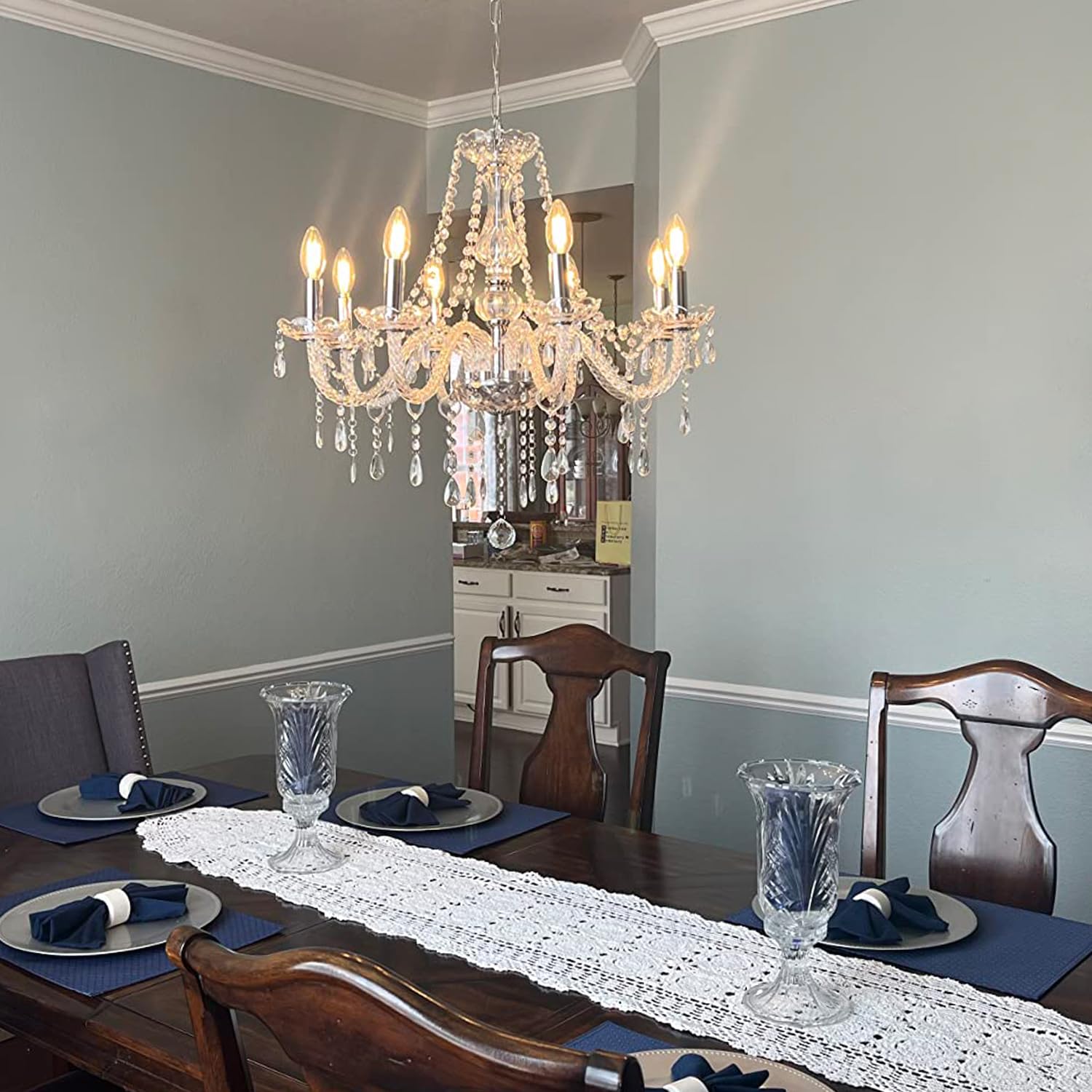 CRYSTOP 8 Light Chandelier, Contemporary Crystal Pendant Lamp, Clear, 31.5"x47.2" for Dining Room, Living Room, Bedroom