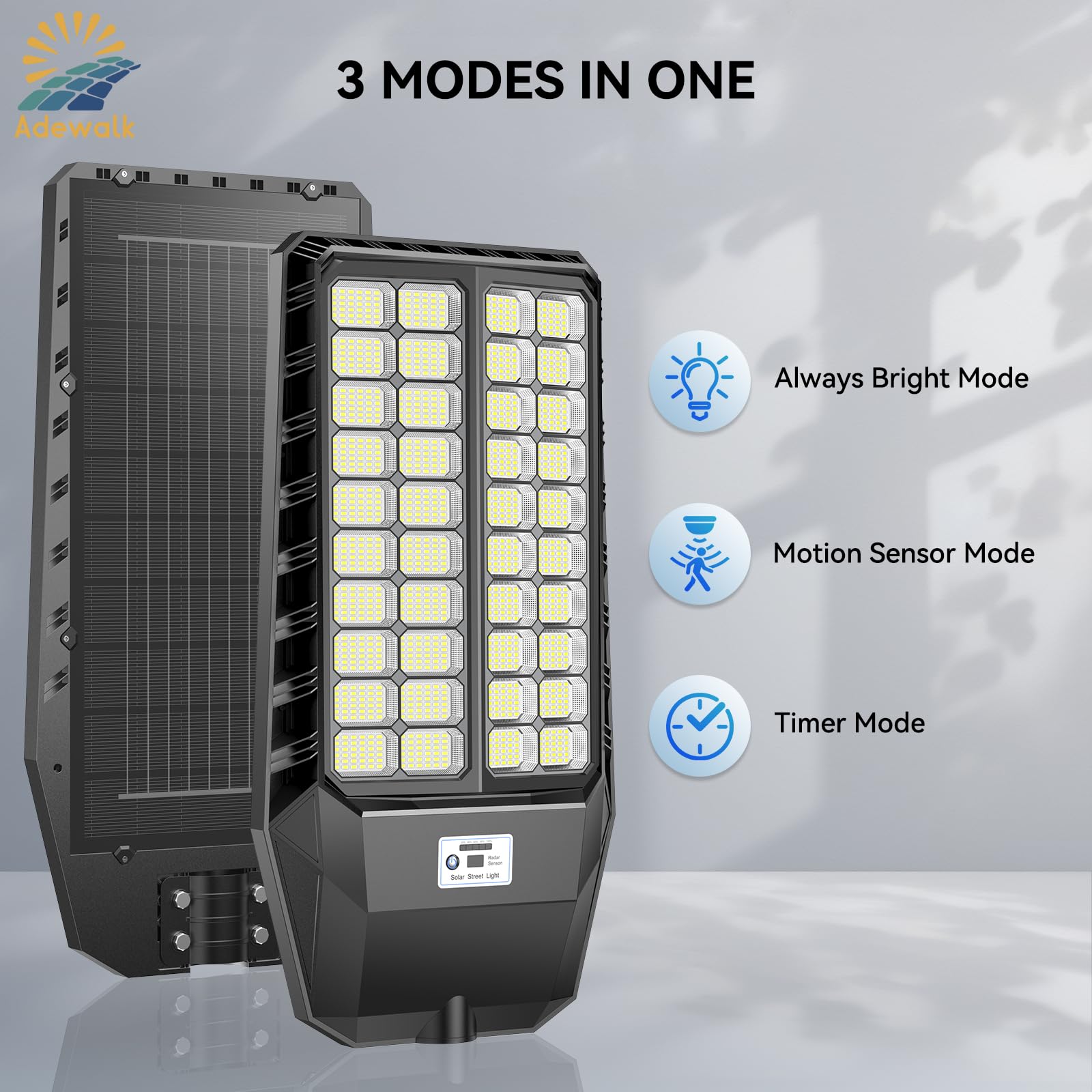 Adewalk 9000W Pro Large Solar Street Lights Outdoor With Thickened Shell, Commercial Grade Street Light Dusk To Dawn, Solar Ligh