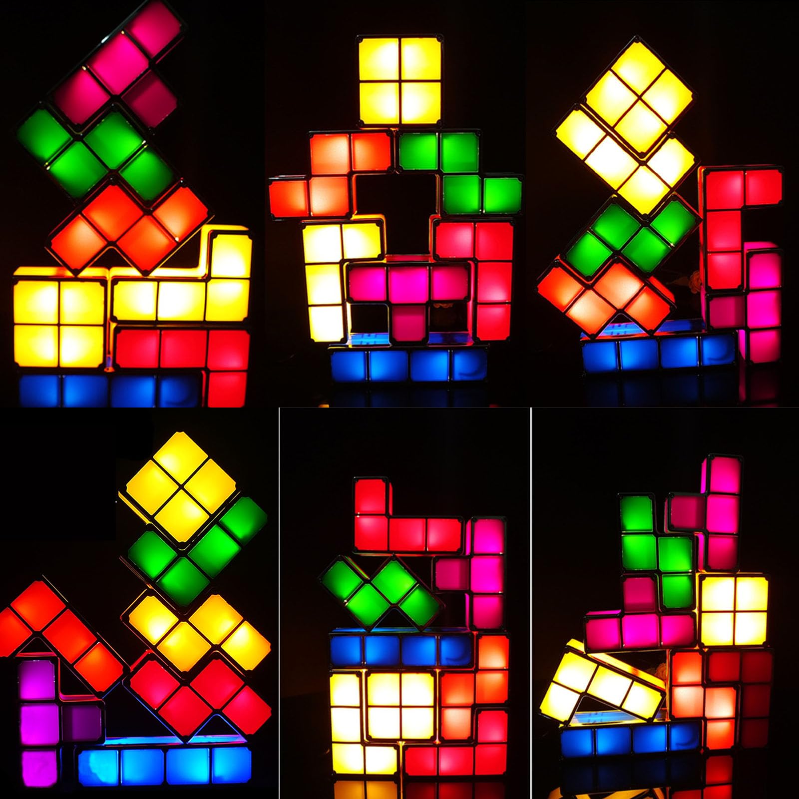 Furqery Night Light New Upgrades Diy Stackable Led 3D Puzzles Night Lamp Lights 7 Colors Night Lights Interlocking Induction Nightlights Novelty Tangram Lights Birthday Gifts For Teen