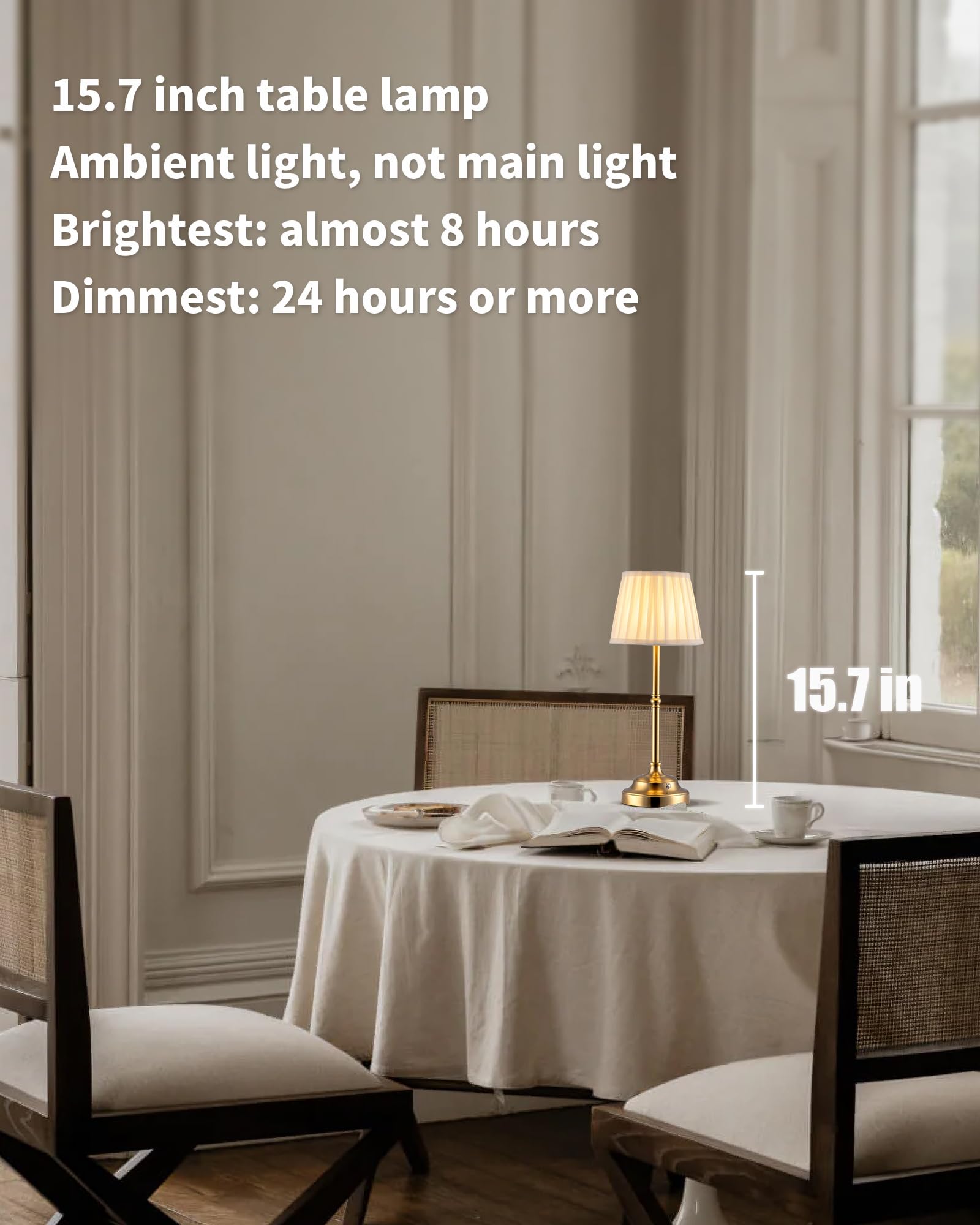 Kdg Cordless Led Table Lamp Set Of 2, Portables Fabric Shade Desk Lamps, 4000Mah Rechargeable Battery Powered Lighting, Dimmable