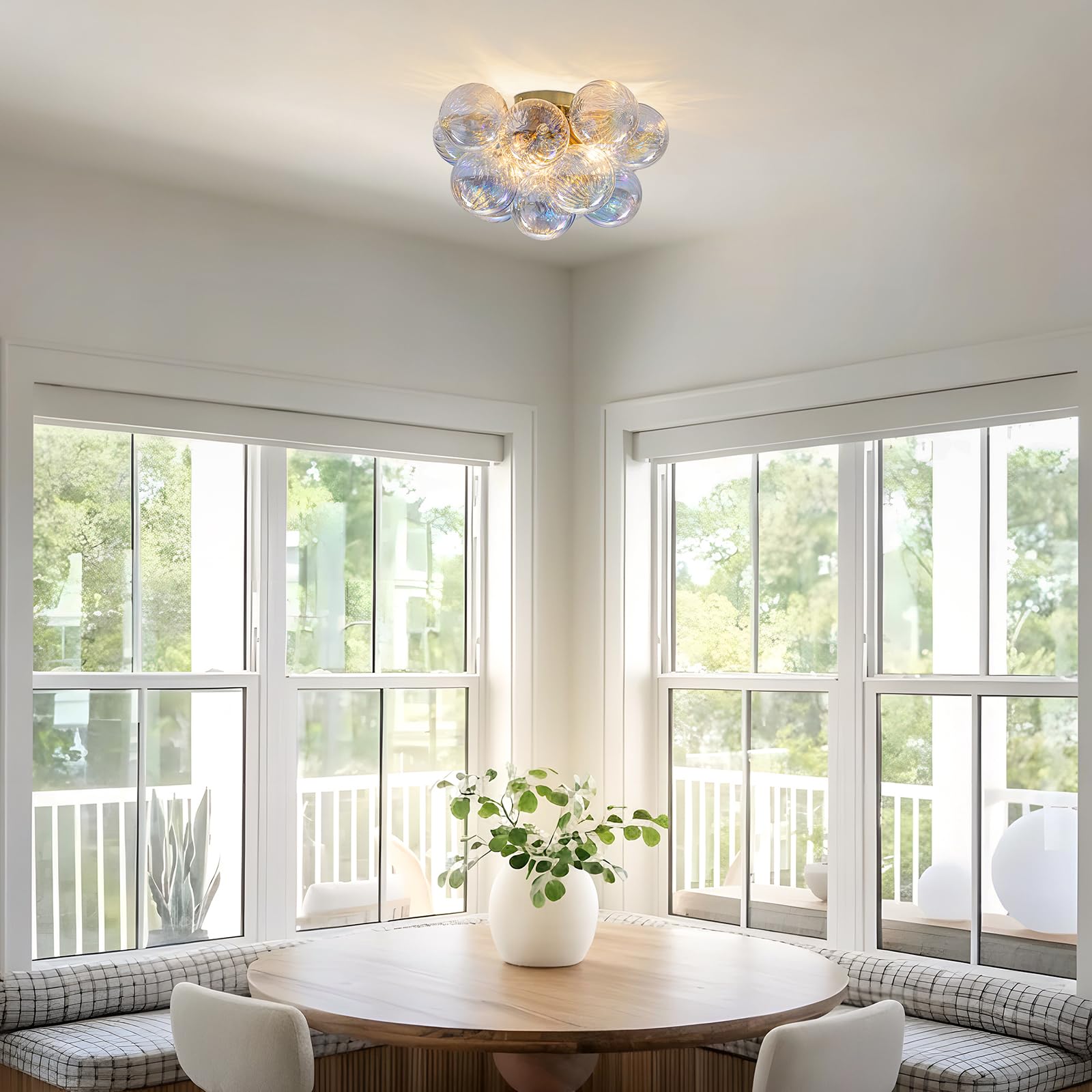 Semi Flush Mount Ceiling Light 18.5-Glass Bubble Chandelier Lighting Modern Hallway Light Fixtures Brushed Gold With 13 Swirled Colorful Globe For Dining Room Kitchen Bathroom Entryway Bedroom