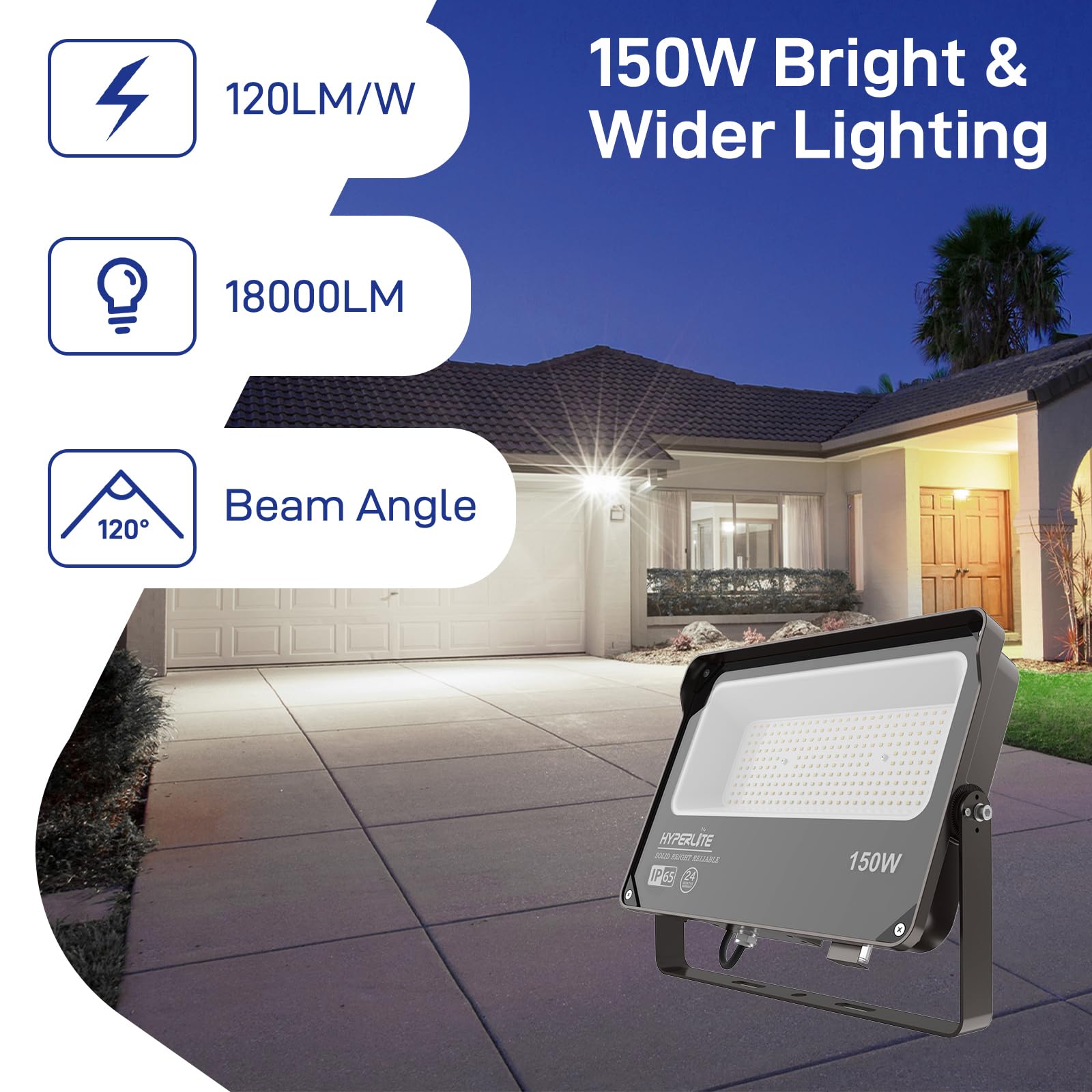 Hyperlite Flood Light Outdoor 150W 2Pack, Led Security Flood Lights With Dusk To Dawn Photocell, 5000K Daylight Ip65 Waterproof