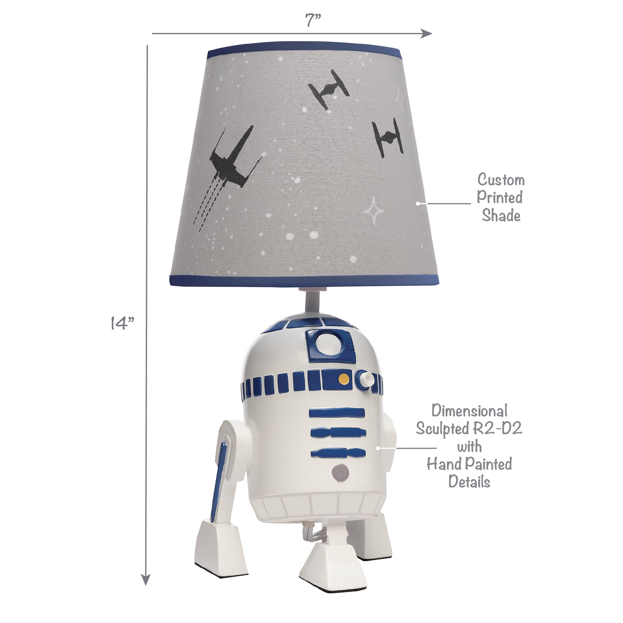 Lambs & Ivy Milky Way Blue/Silver Rocket Ship Nursery Lamp With Shade & Bulb