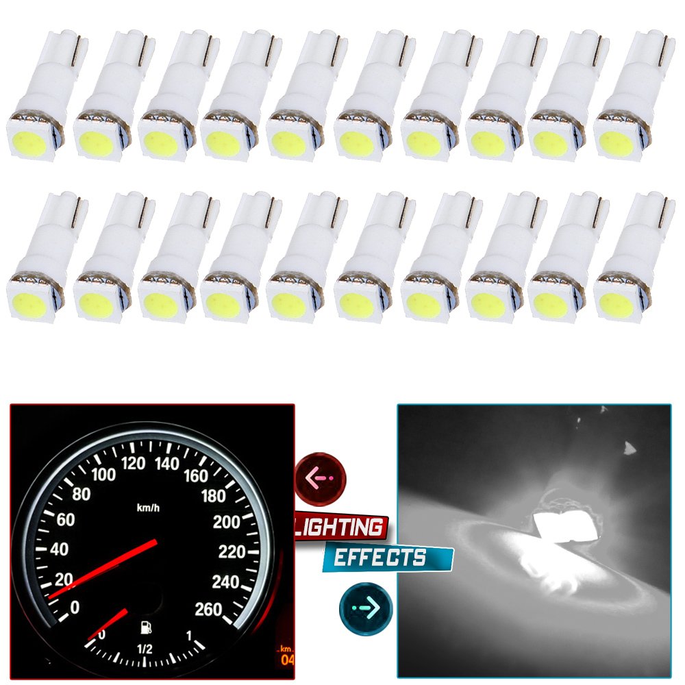 Cciyu T5 58 70 73 74 Dashboard Gauge 1-Smd 5050 Led Wedge Lamp Bulbs Lights Replacement Fit For Dashboard Instrument Panel Light Bulbs Led Lamps,20Pack White